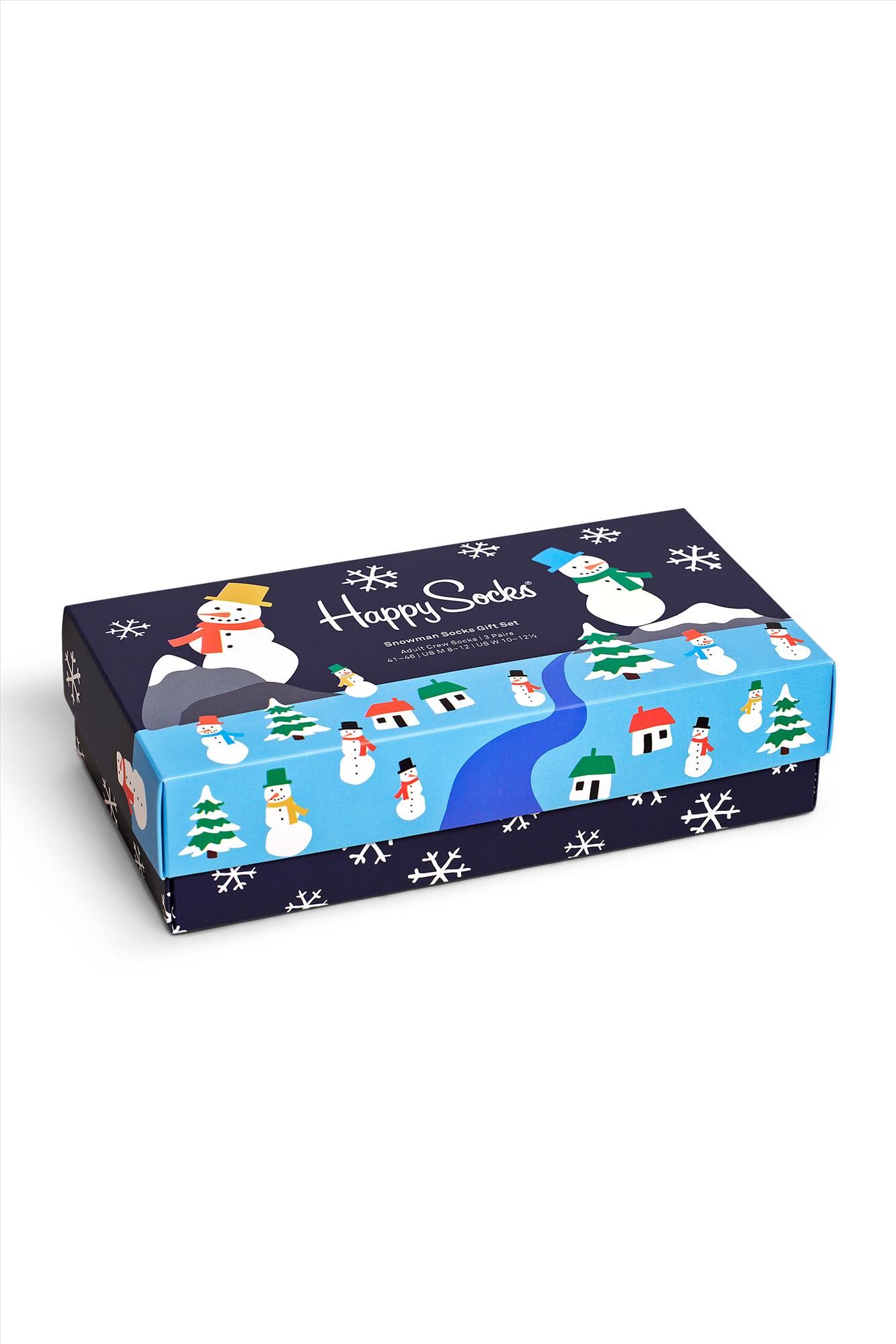 Happy Socks - Blauw-rode Snowman 3-pack Gift Box Sokken, maat 41-46