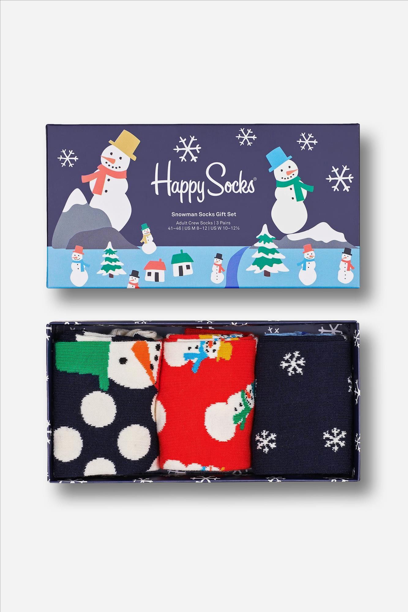 Happy Socks - Blauw-rode Snowman 3-pack Gift Box Sokken, maat 41-46