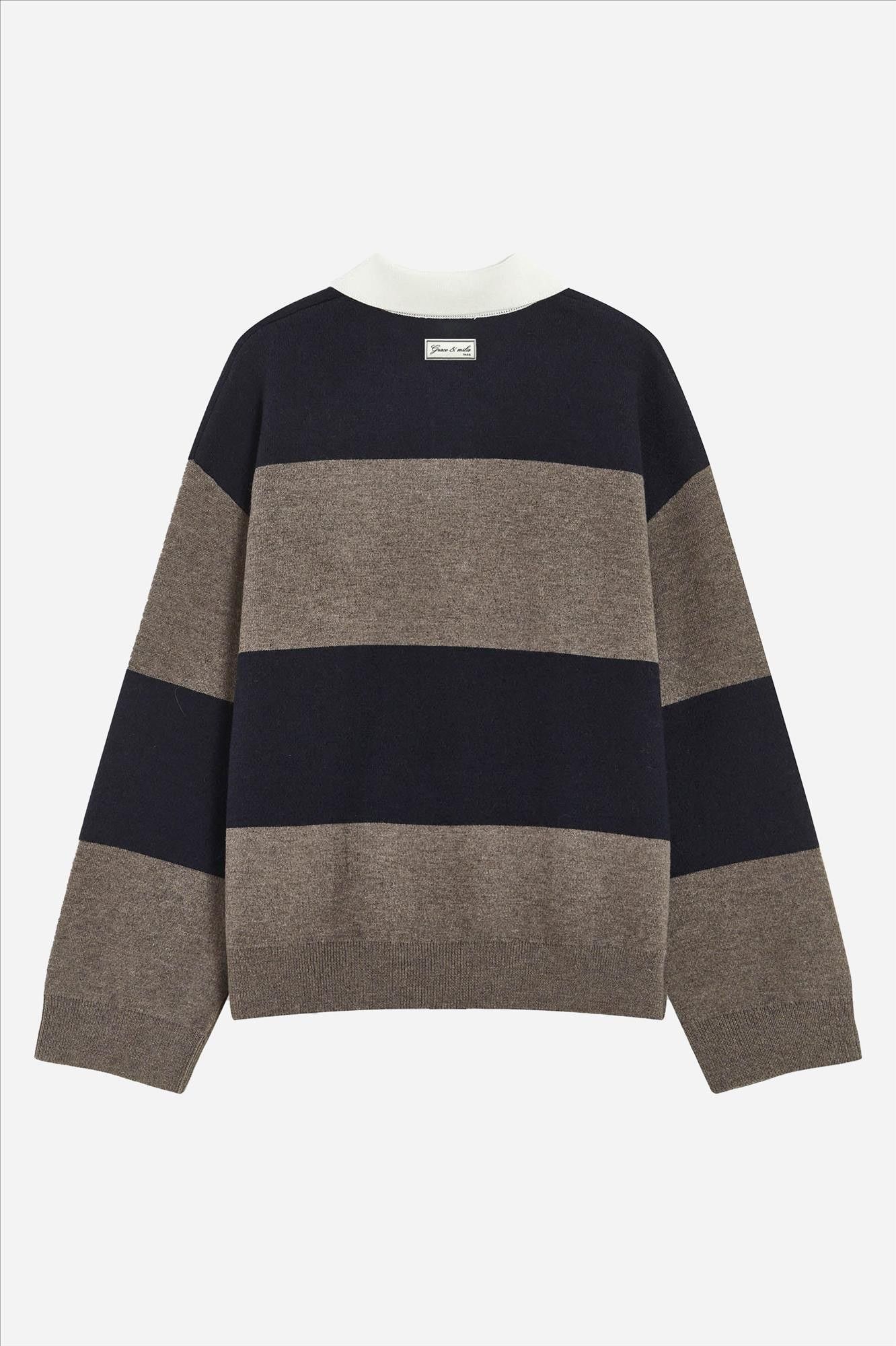 Grace & Mila - Beige-Donkerblauwe Astre polotrui