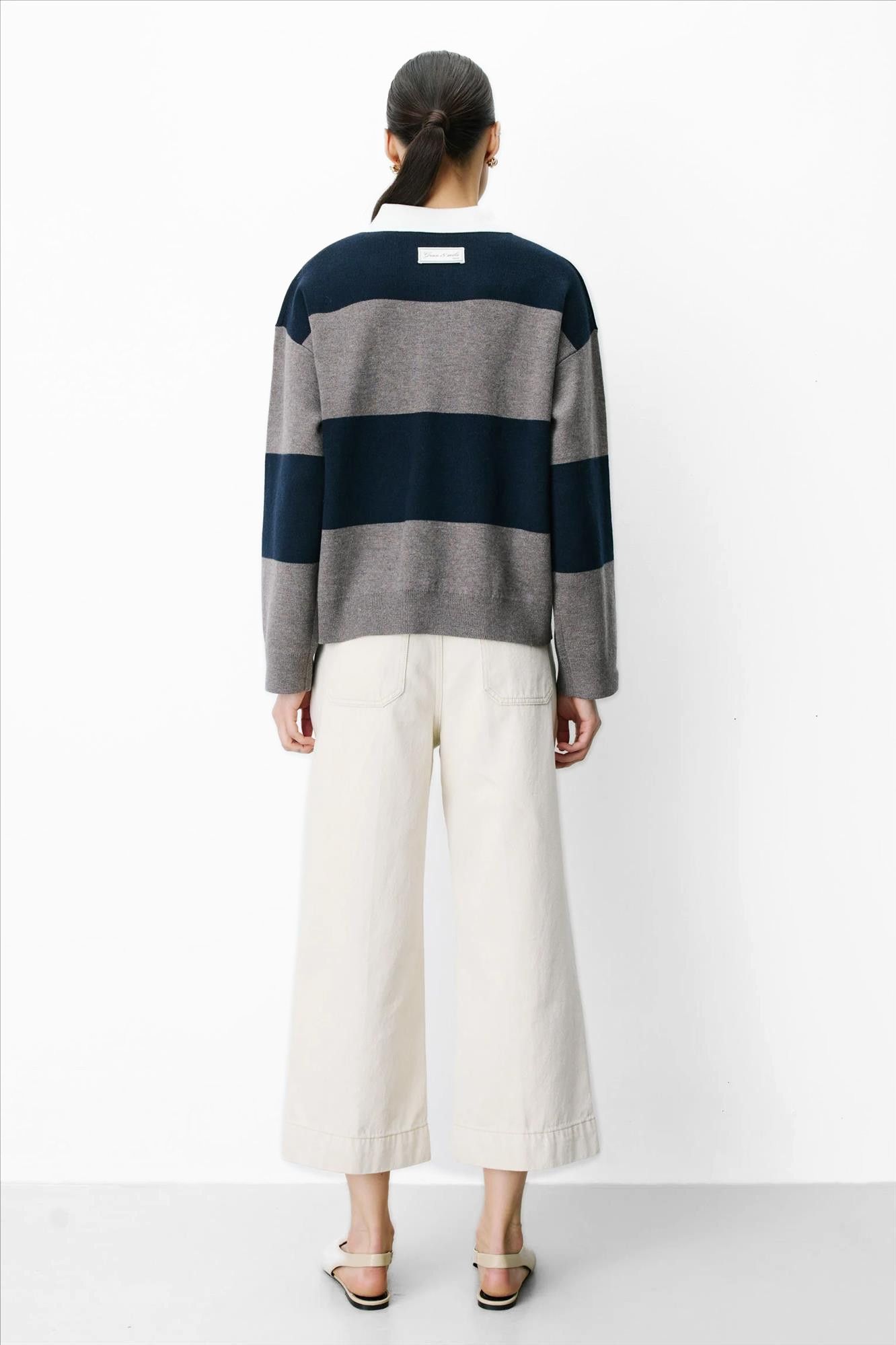 Grace & Mila - Beige-Donkerblauwe Astre polotrui