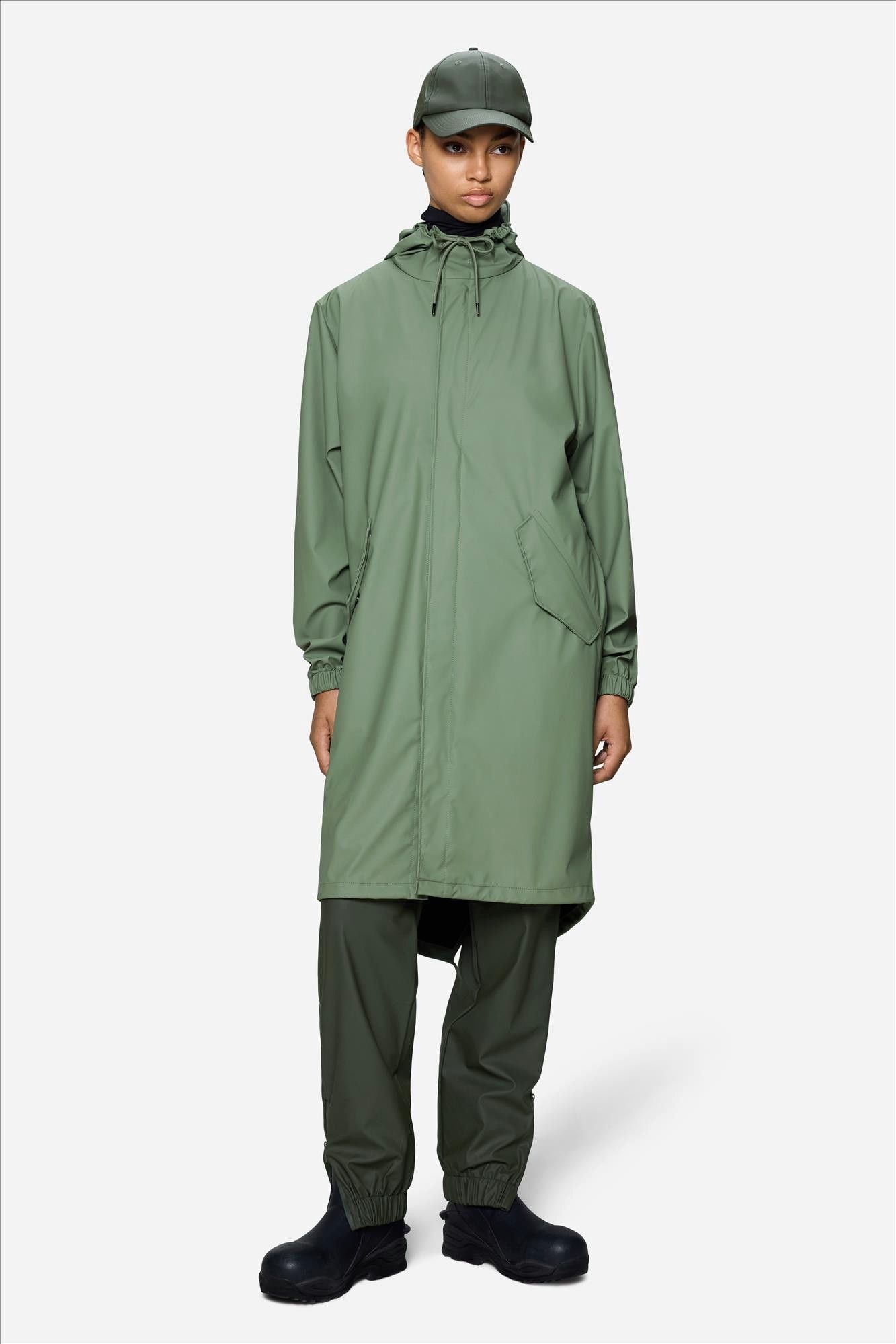 RAINS - Groene Fishtail Long parka