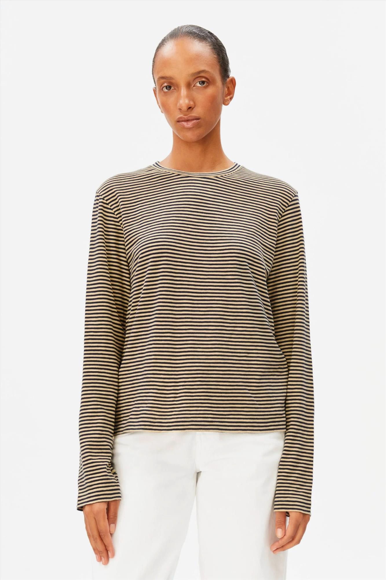 Armed Angels - Donkerblauw-Lichtgele Stripe longsleeve