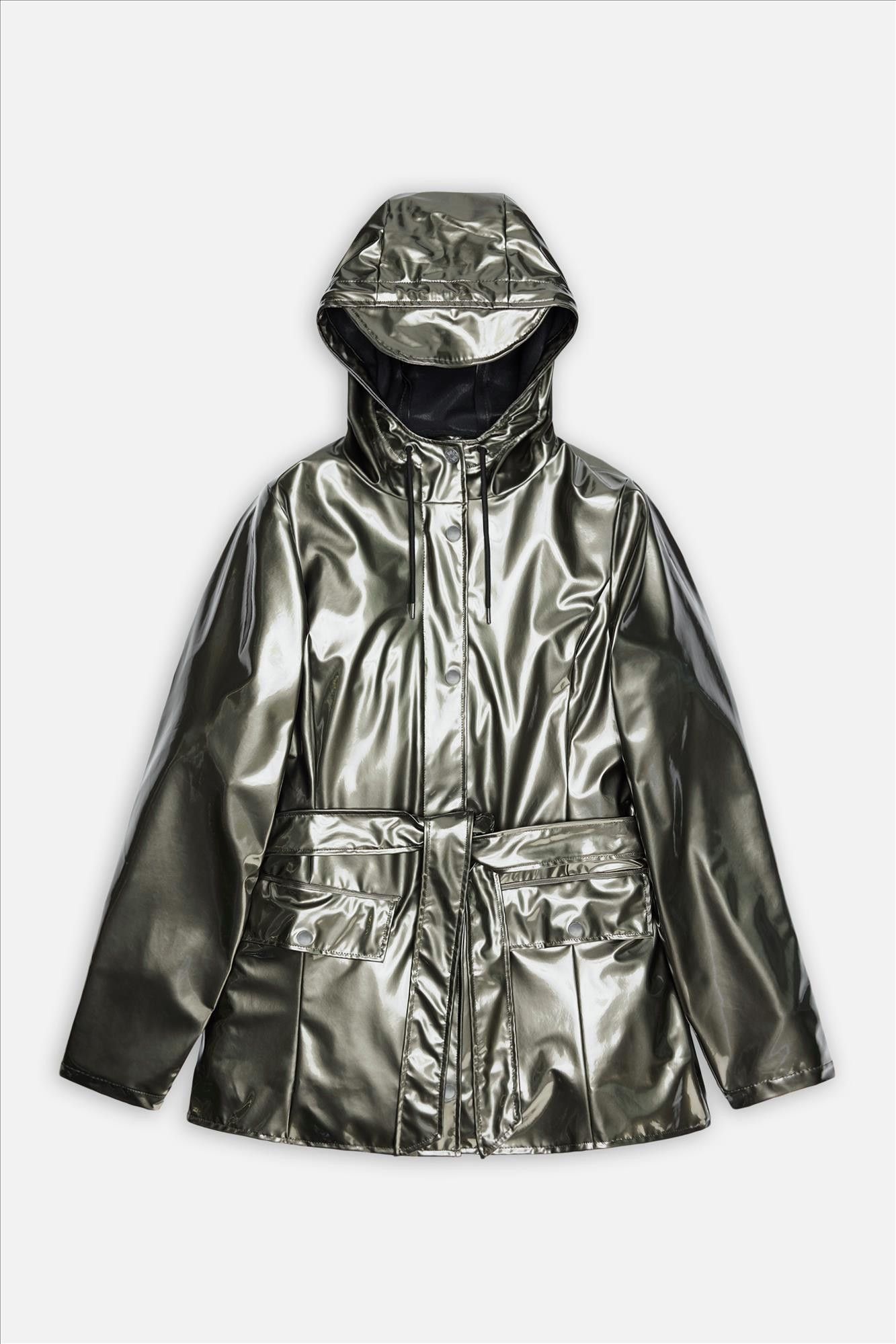 RAINS - Donkergrijze Metallic Curve jas