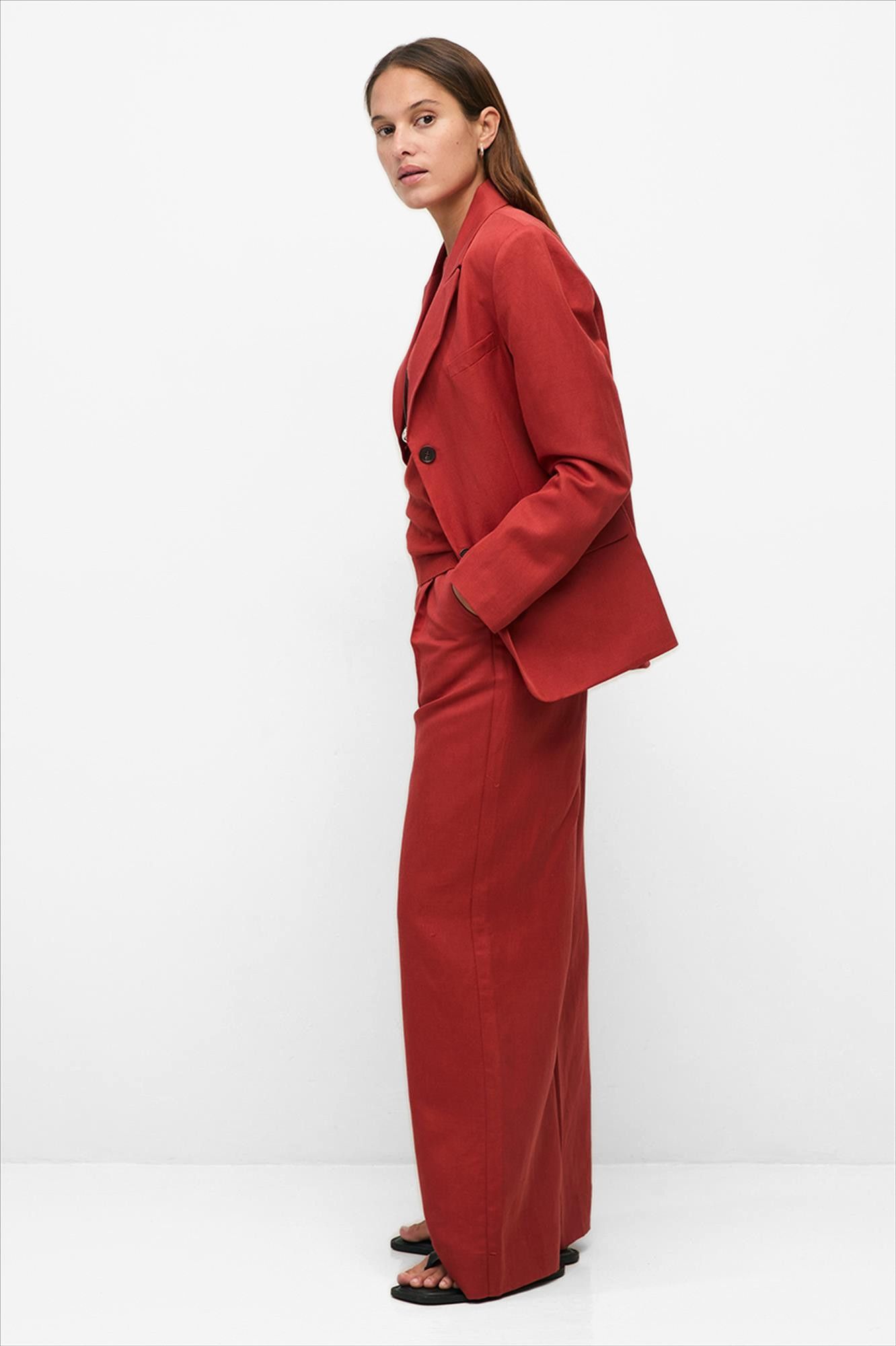 YERSE - Rode Linen Blend broek
