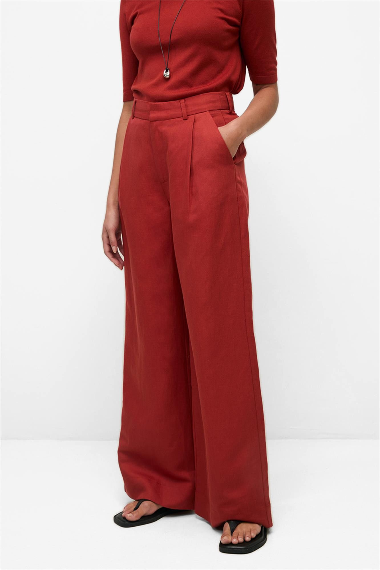 YERSE - Rode Linen Blend broek