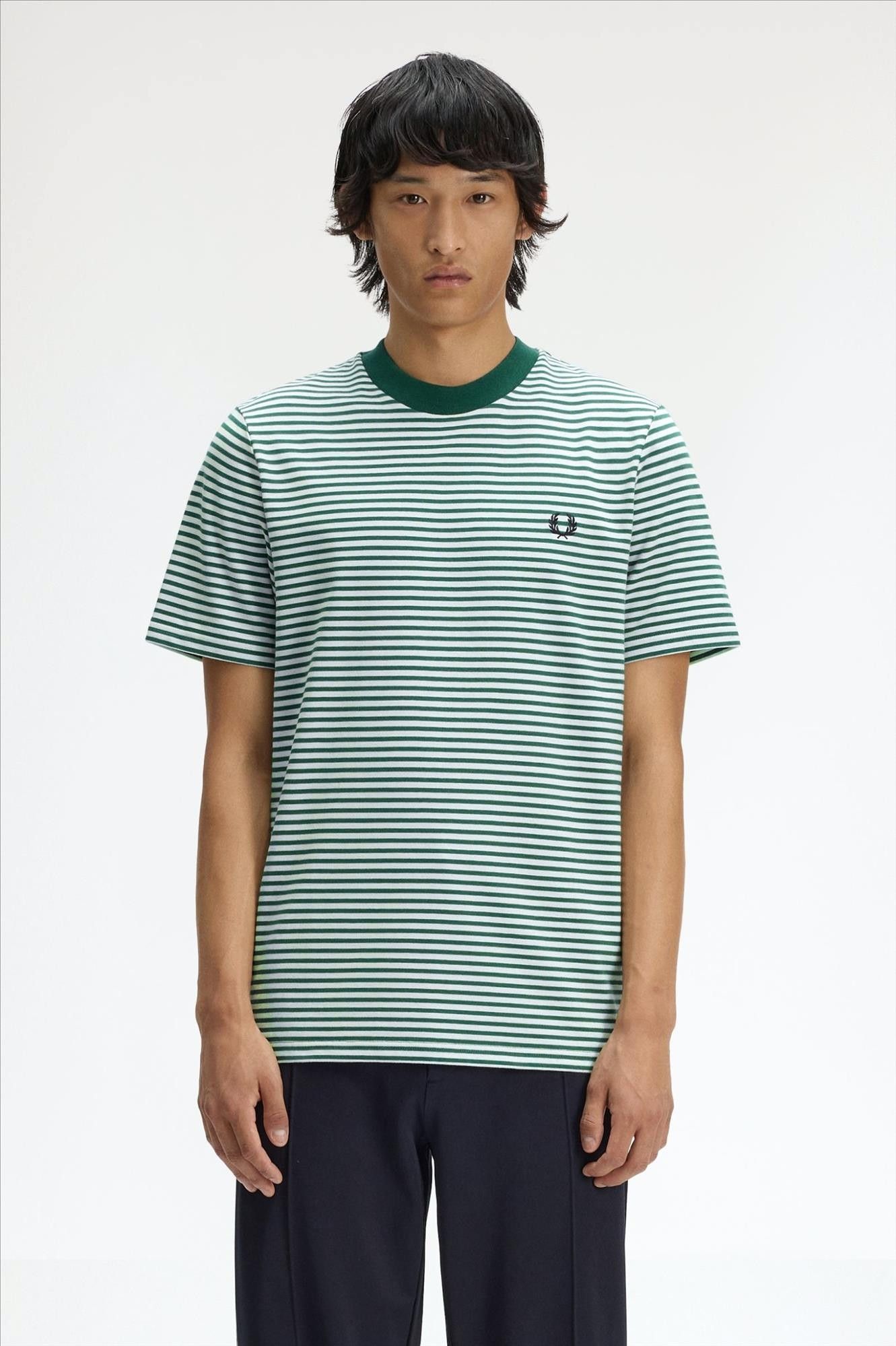 Fred Perry - Groen-Witte Fine Stripe T-shirt