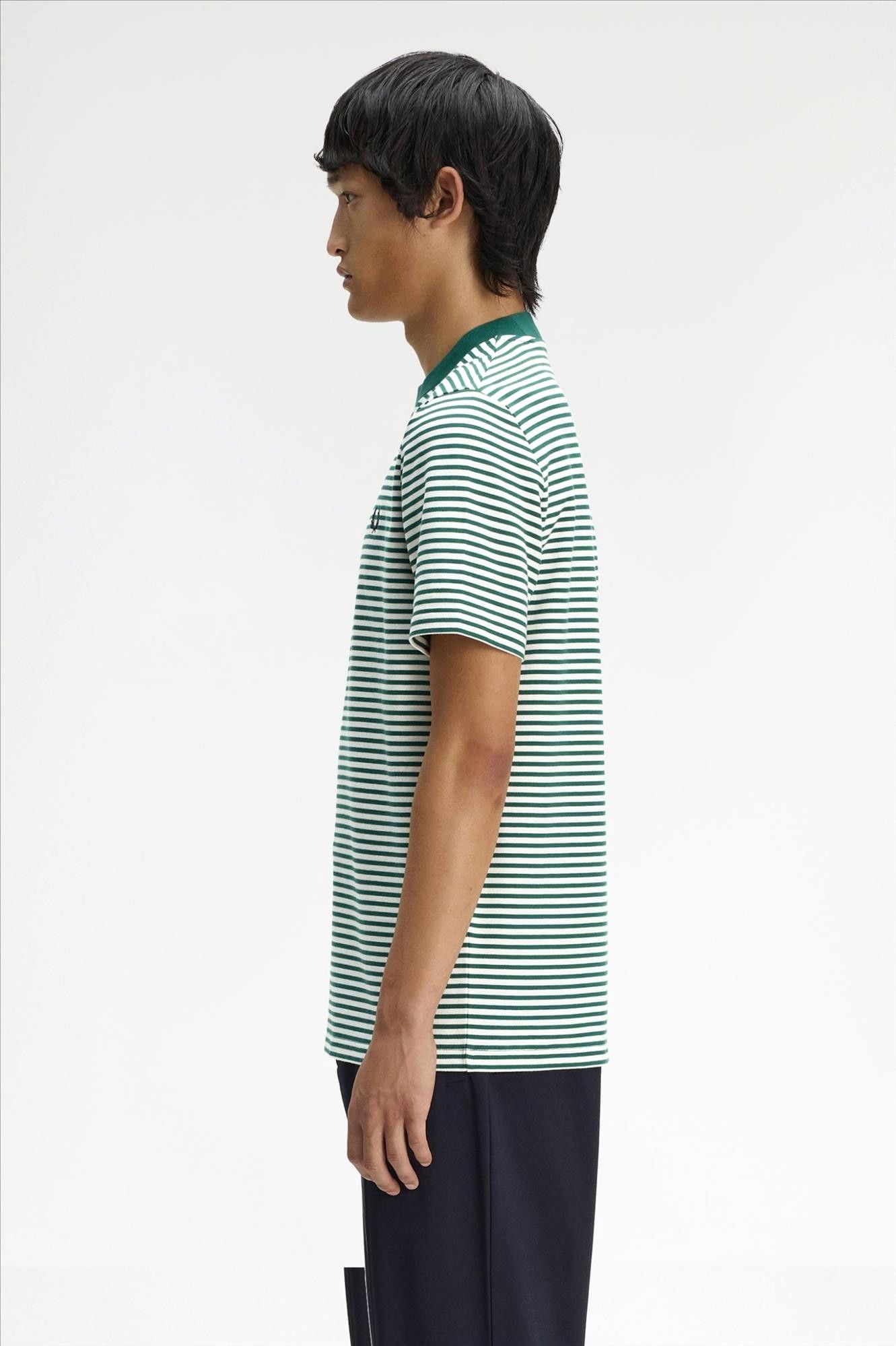Fred Perry - Groen-Witte Fine Stripe T-shirt