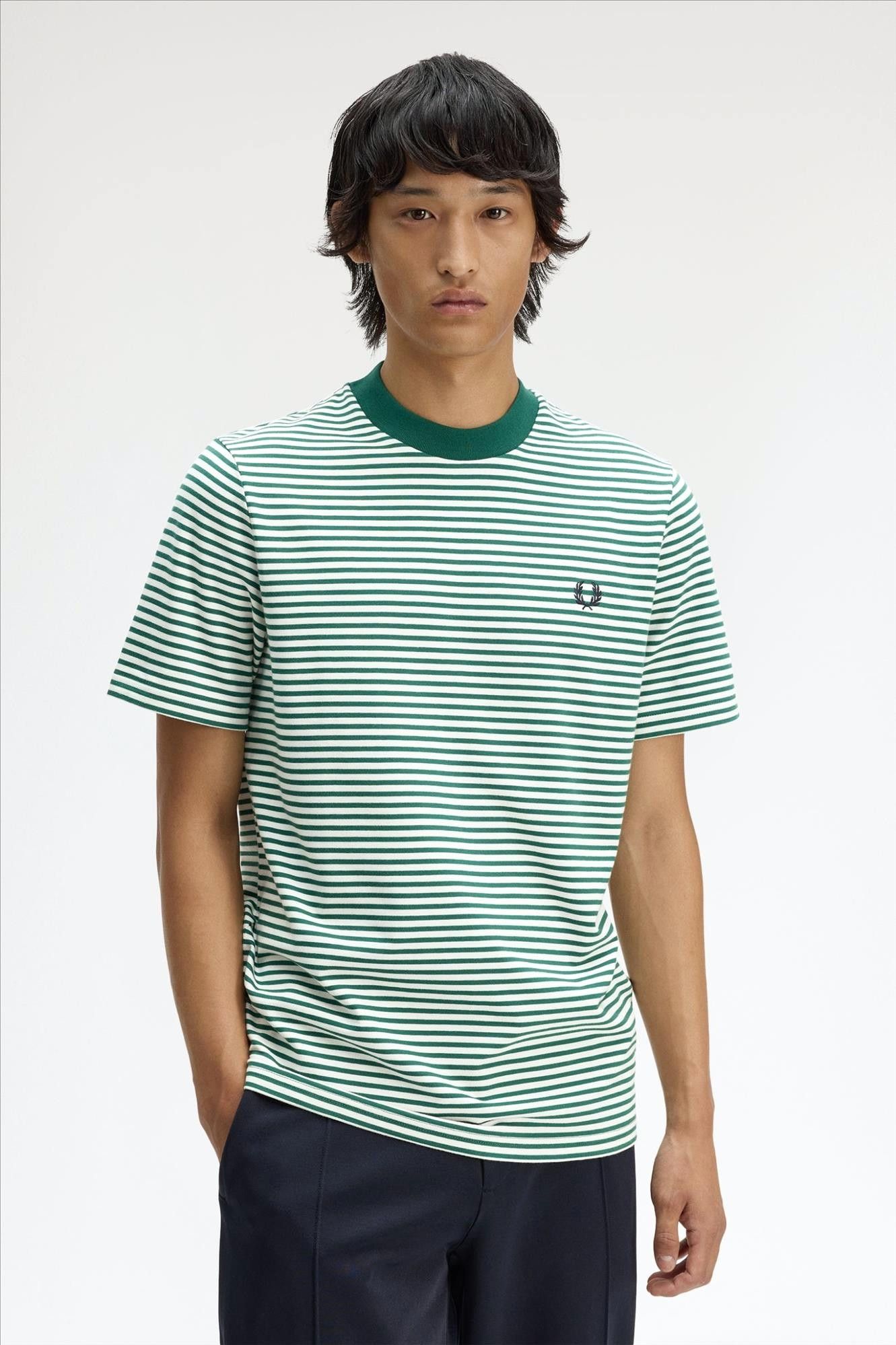 Fred Perry - Groen-Witte Fine Stripe T-shirt
