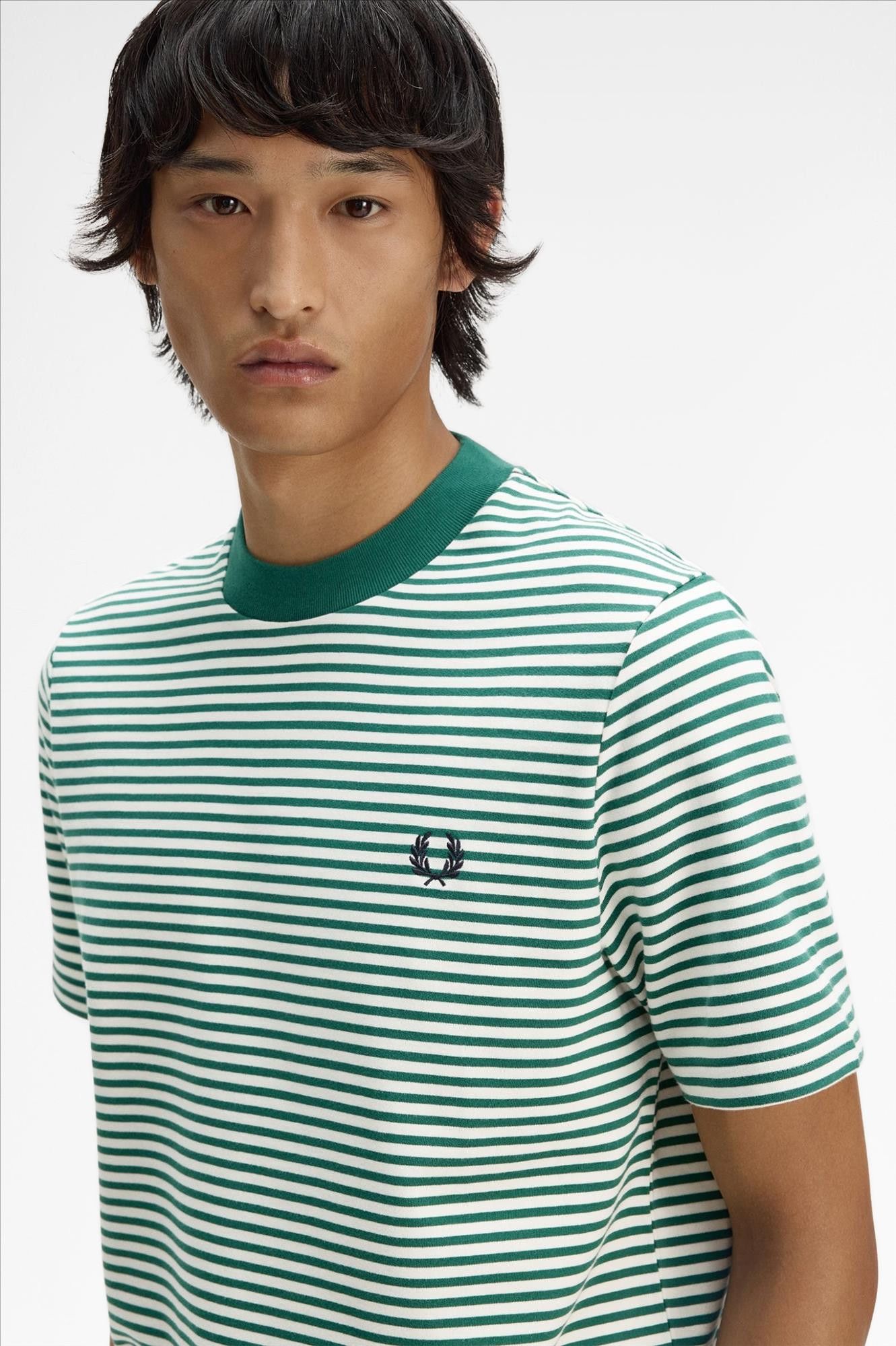 Fred Perry - Groen-Witte Fine Stripe T-shirt