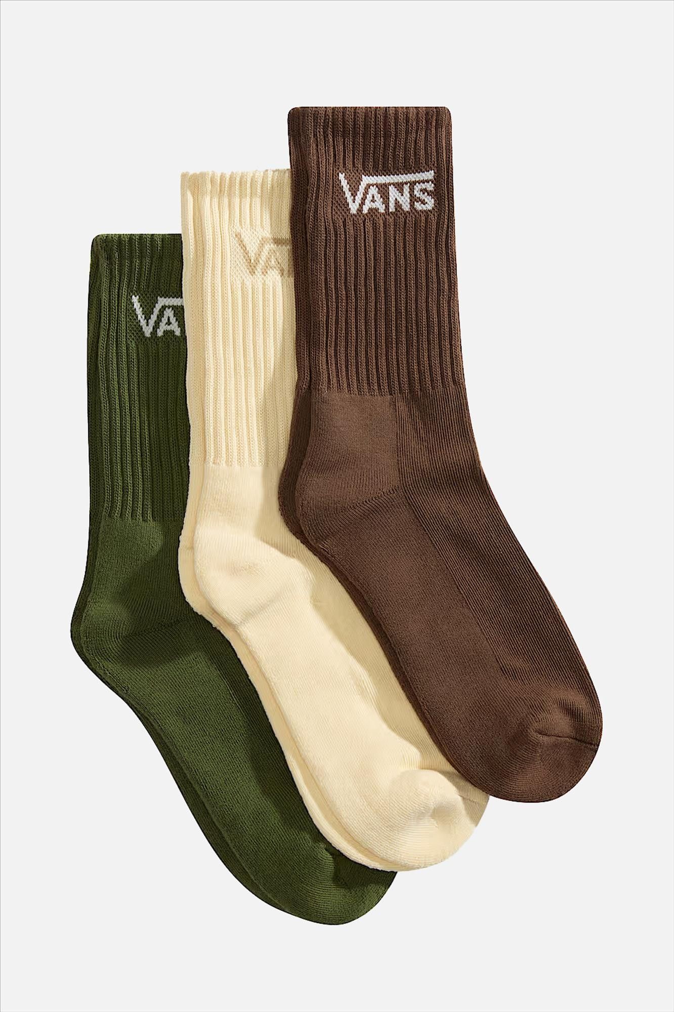 Vans  - Ecru-Bruin-Groene Classic Crew sokken, maat: 38-42