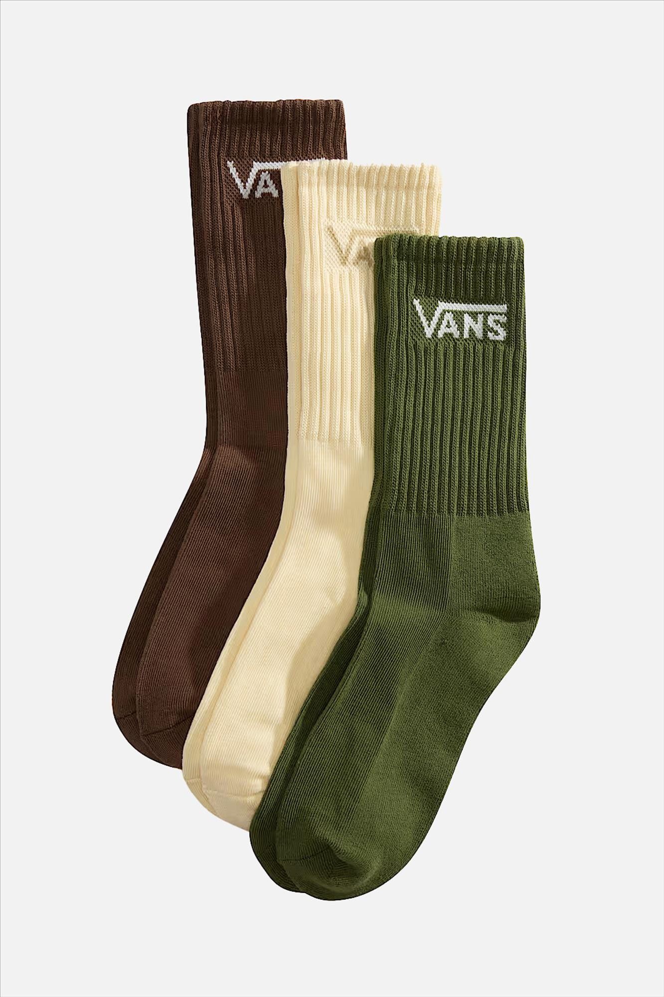 Vans  - Ecru-Bruin-Groene Classic Crew sokken, maat: 42-46