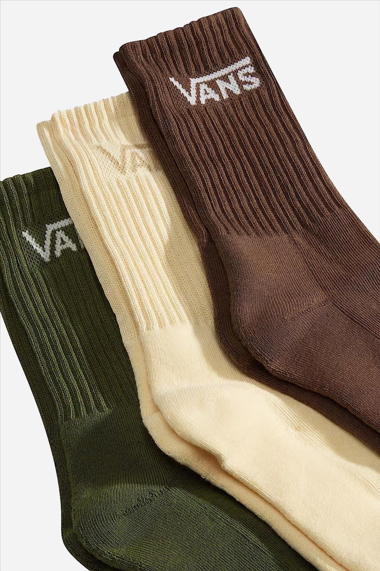 Vans  - Ecru-Bruin-Groene Classic Crew sokken, maat: 42-46