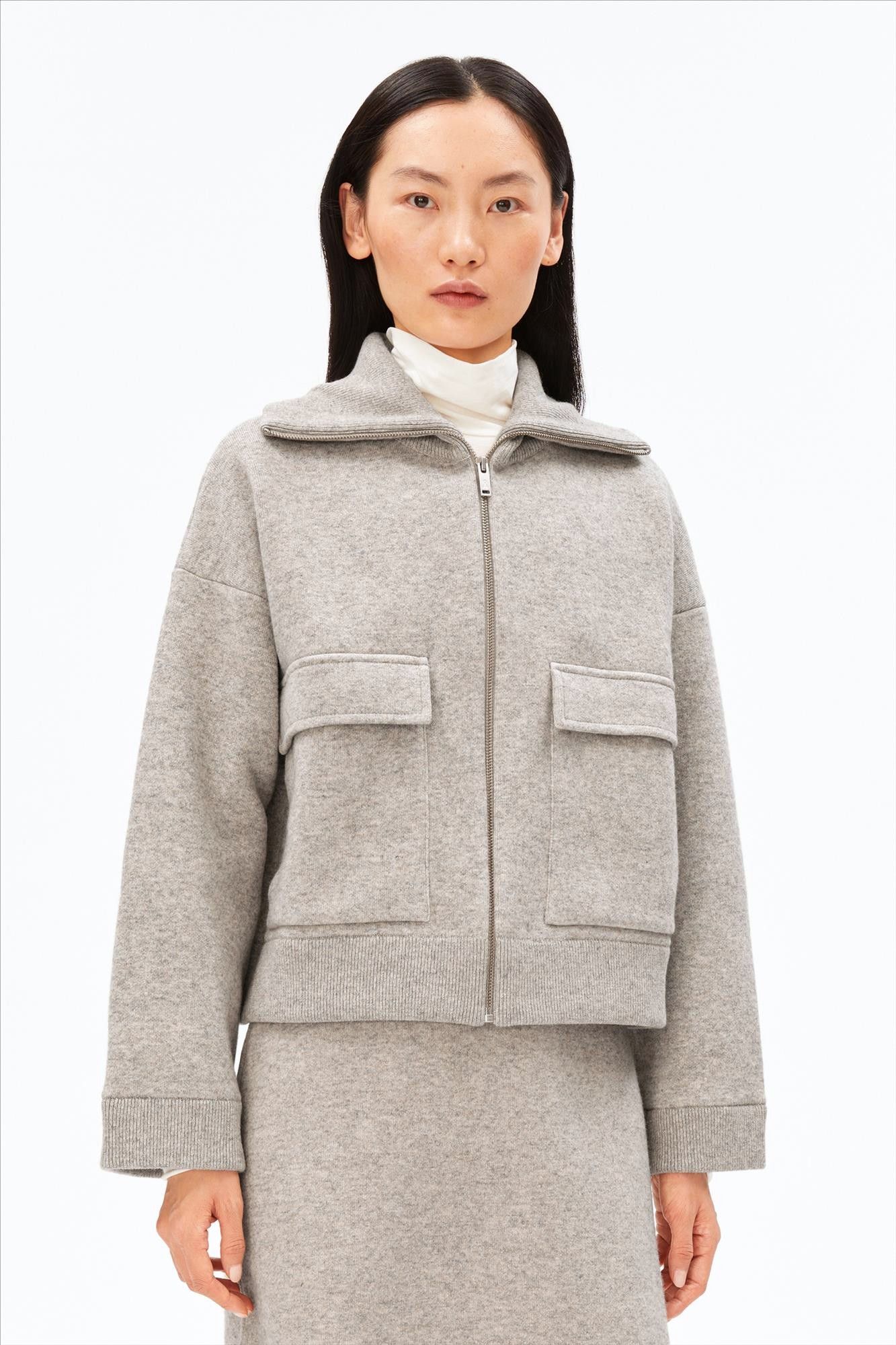 Armed Angels - Grijsbeige Cotton-Wool Knit jas