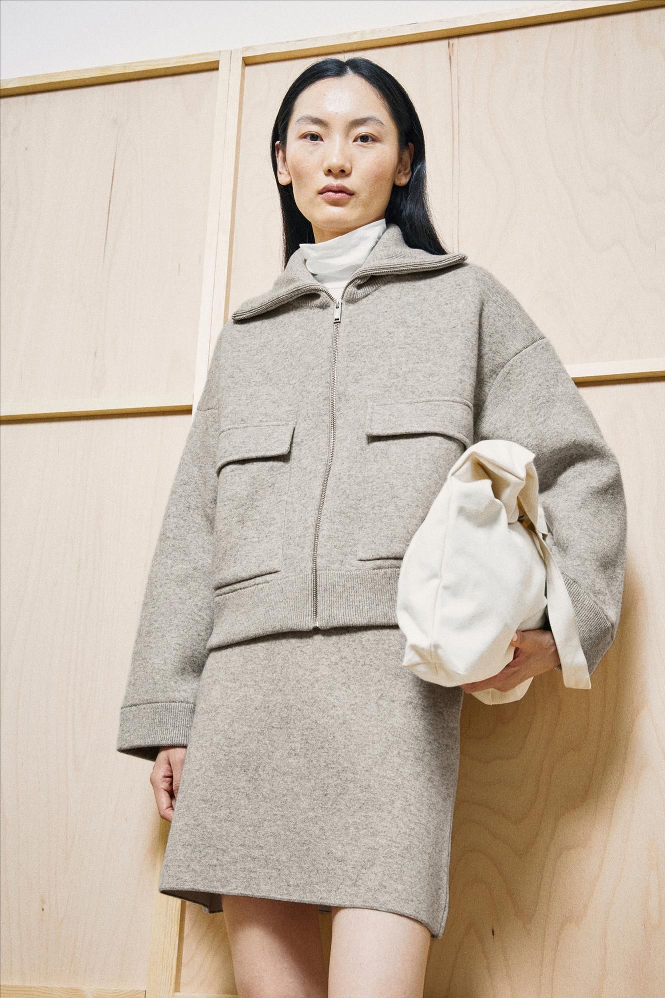 Armed Angels - Grijsbeige Cotton-Wool Knit jas