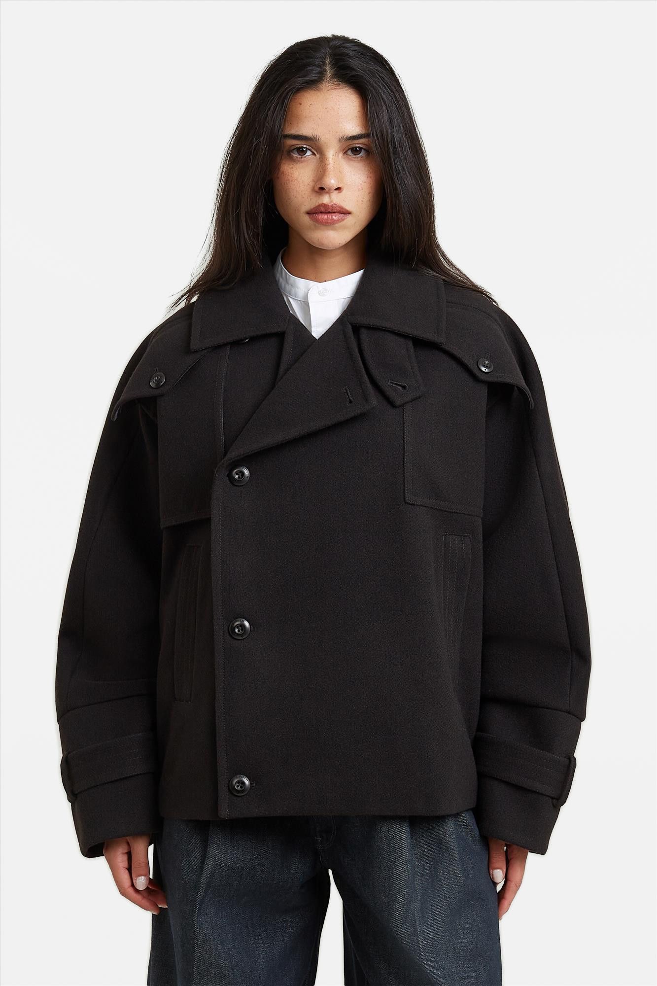 G-Star - Zwarte 4-Pocket Cape mantel