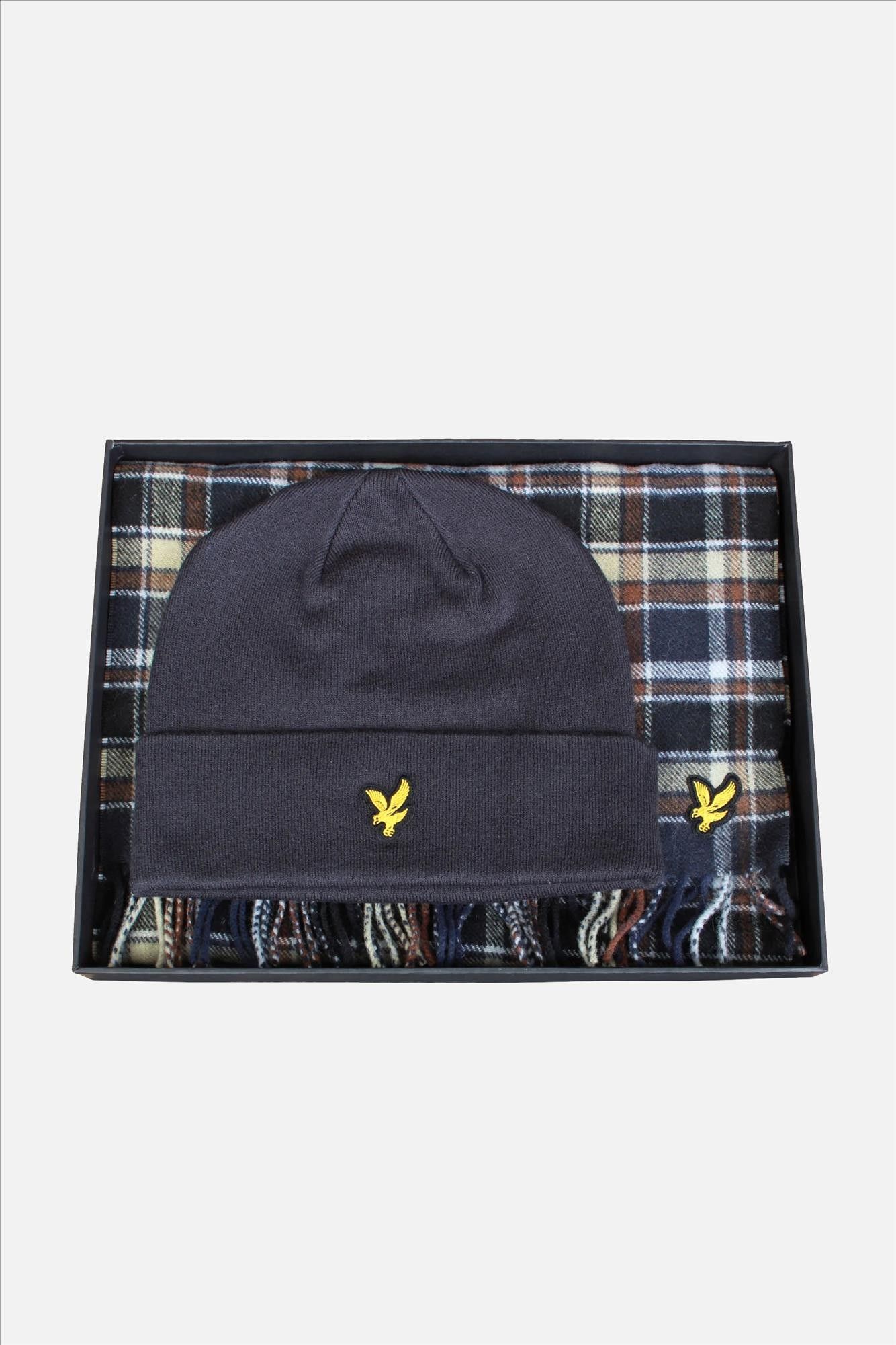 Lyle & Scott - Donkerblauwe Lambswool Blend sjaal & muts set