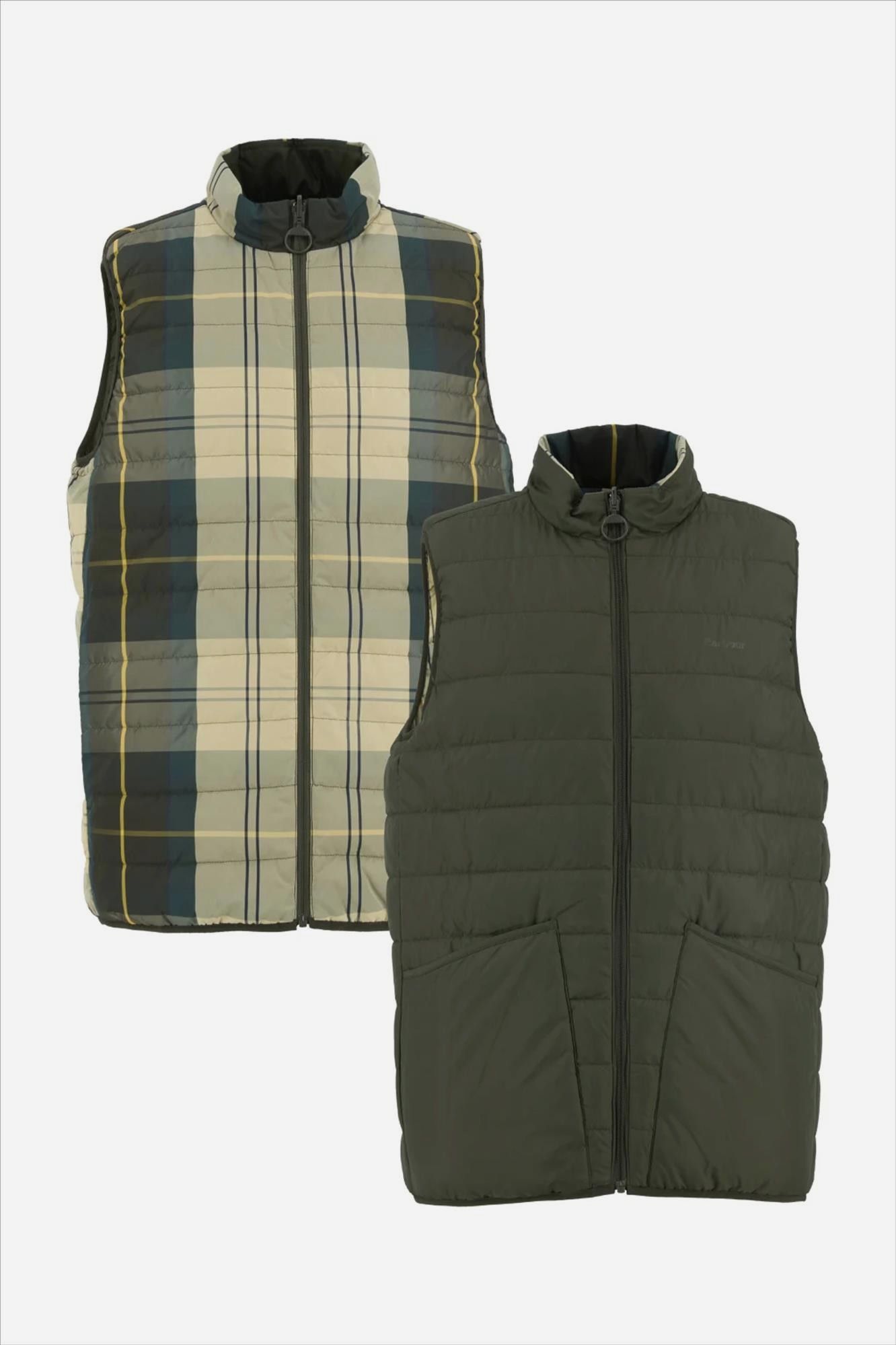 Barbour - Kaki Reversible Tartan puffer bodywarmer