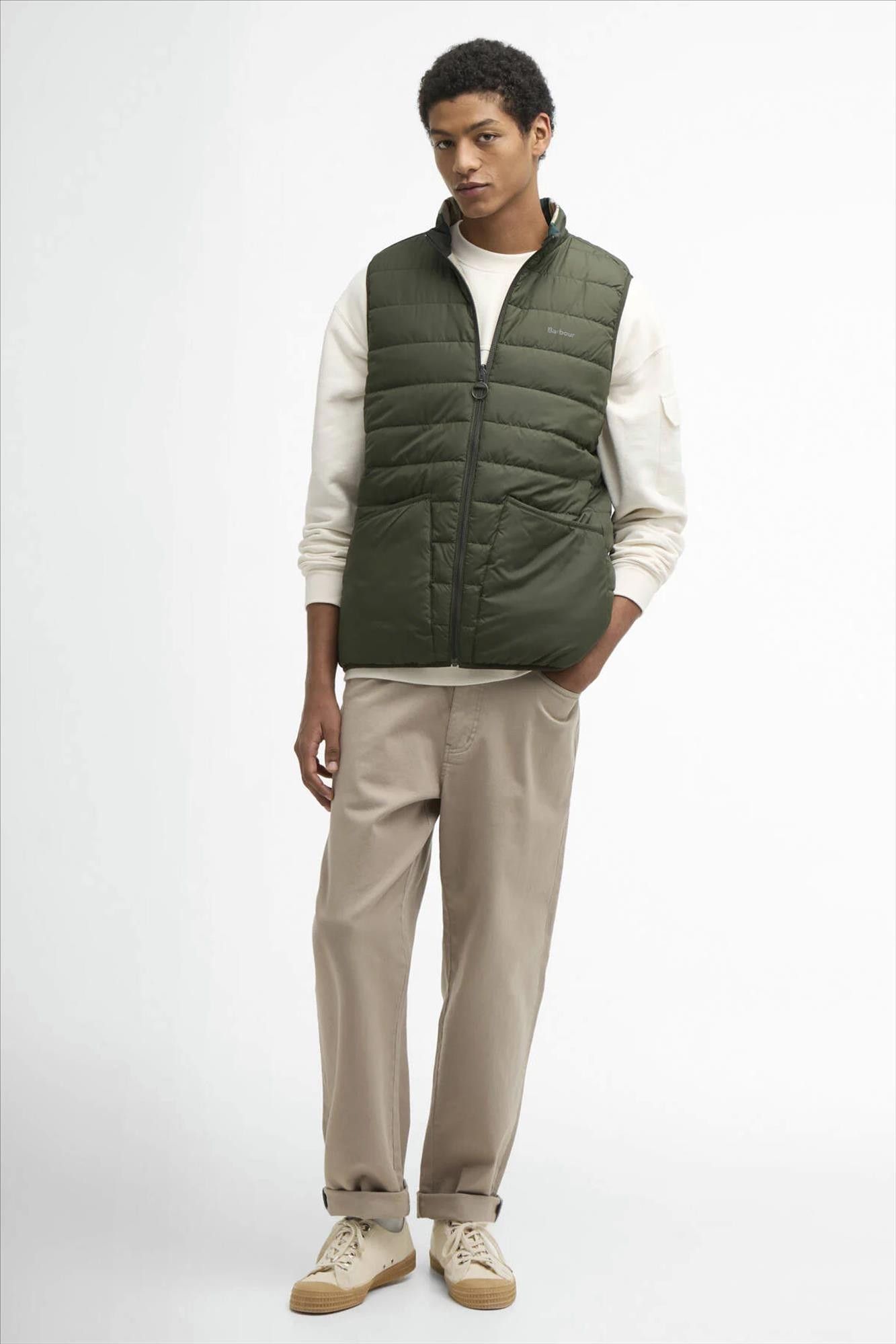 Barbour - Kaki Reversible Tartan puffer bodywarmer