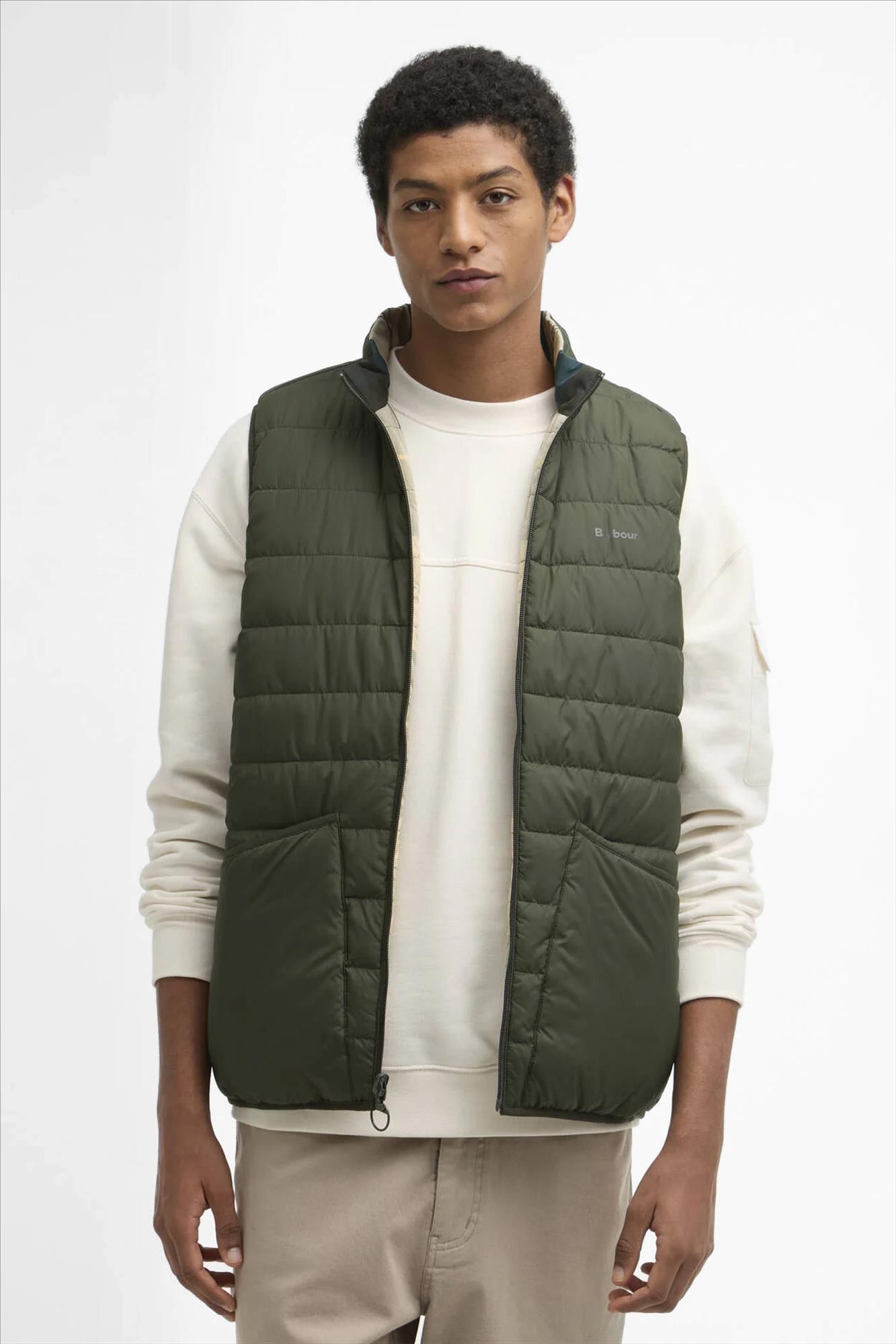 Barbour - Kaki Reversible Tartan puffer bodywarmer