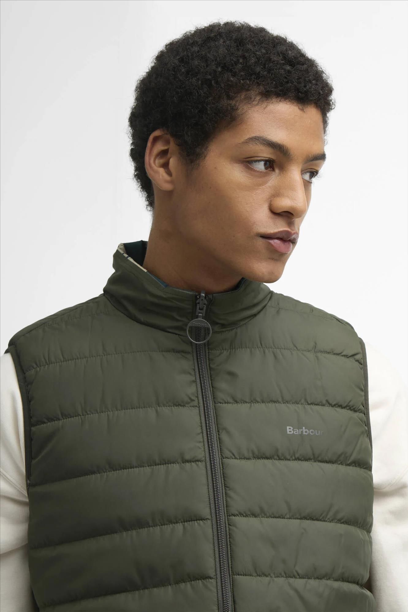 Barbour - Kaki Reversible Tartan puffer bodywarmer