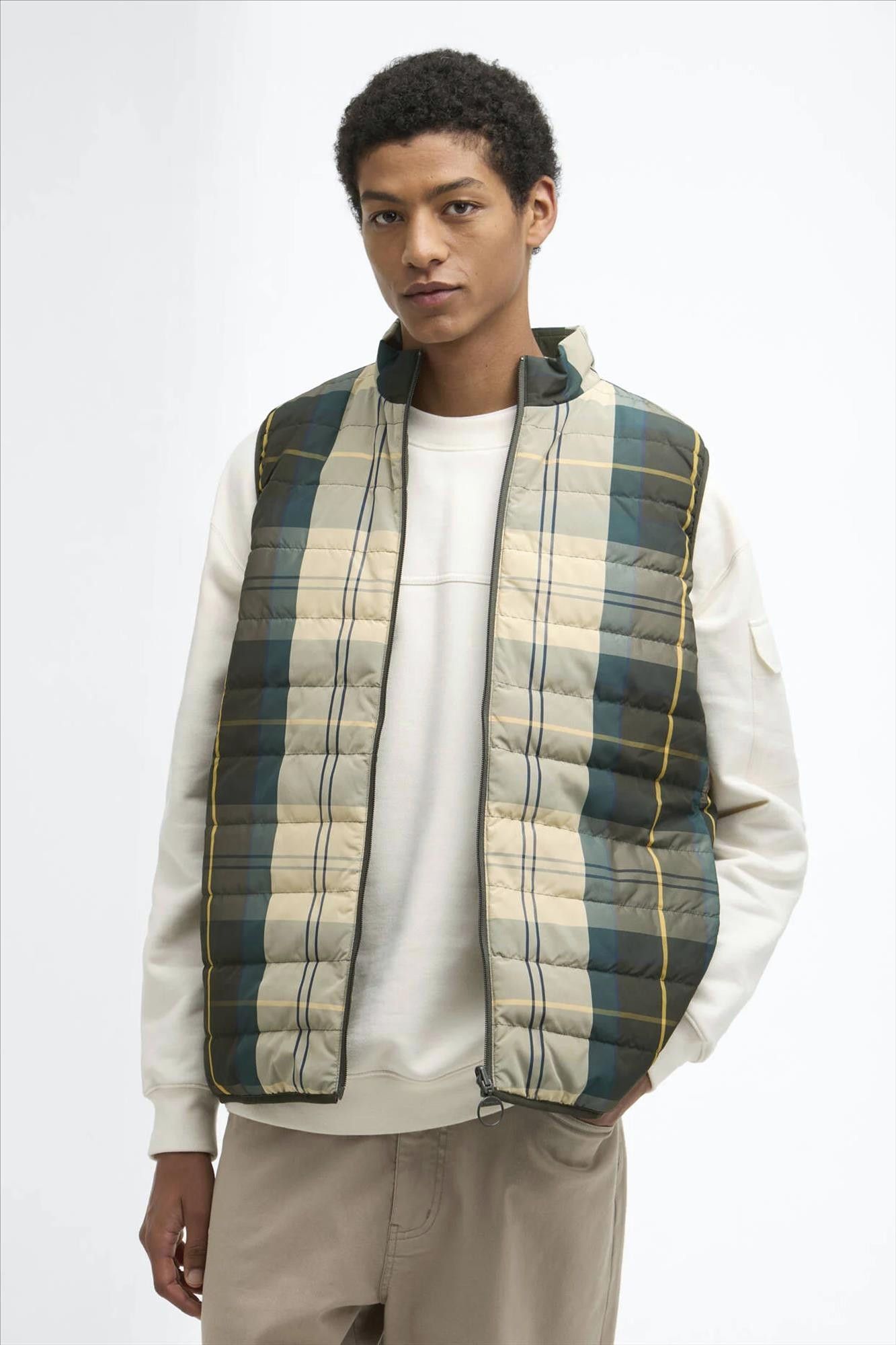 Barbour - Kaki Reversible Tartan puffer bodywarmer
