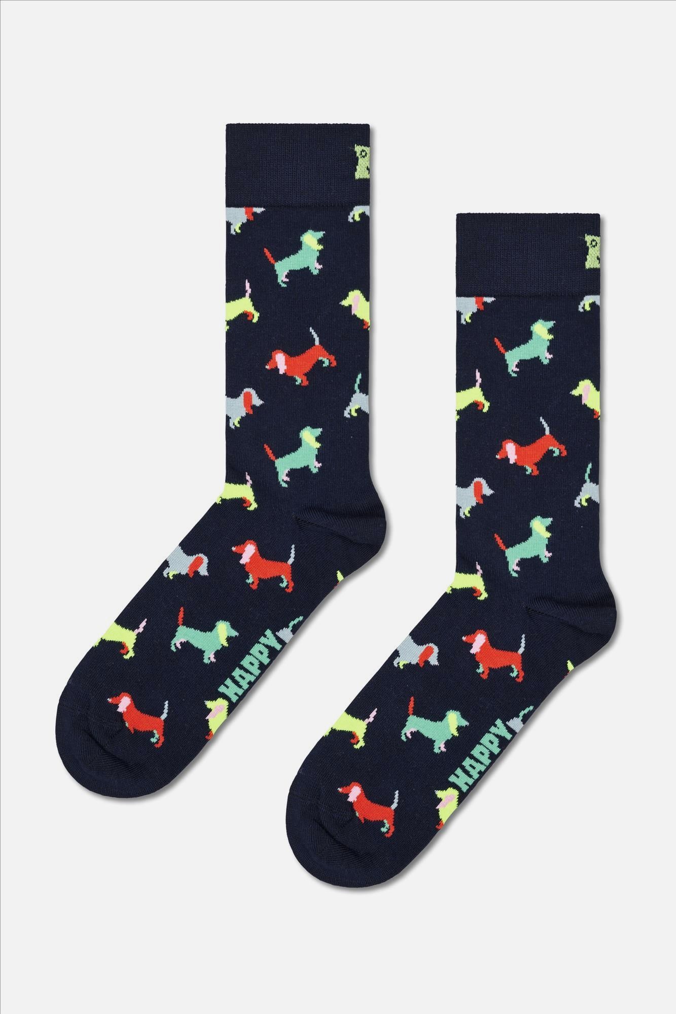 Happy Socks - Donkerblauwe-Multicolor Puppy Love sokken, maat: 36-40