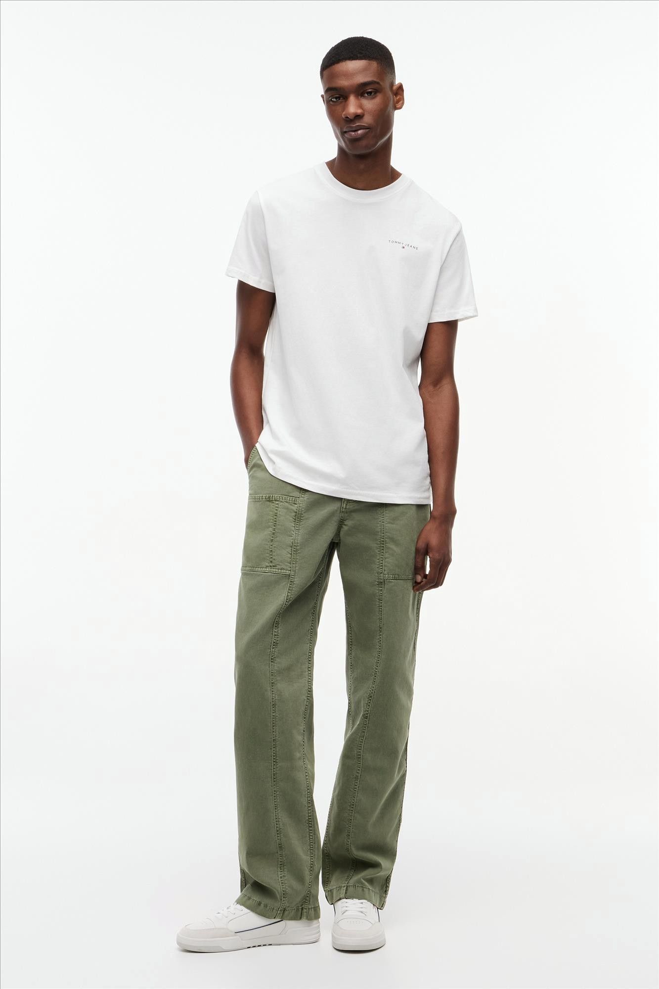Tommy Jeans - Witte Linear slim T-shirt