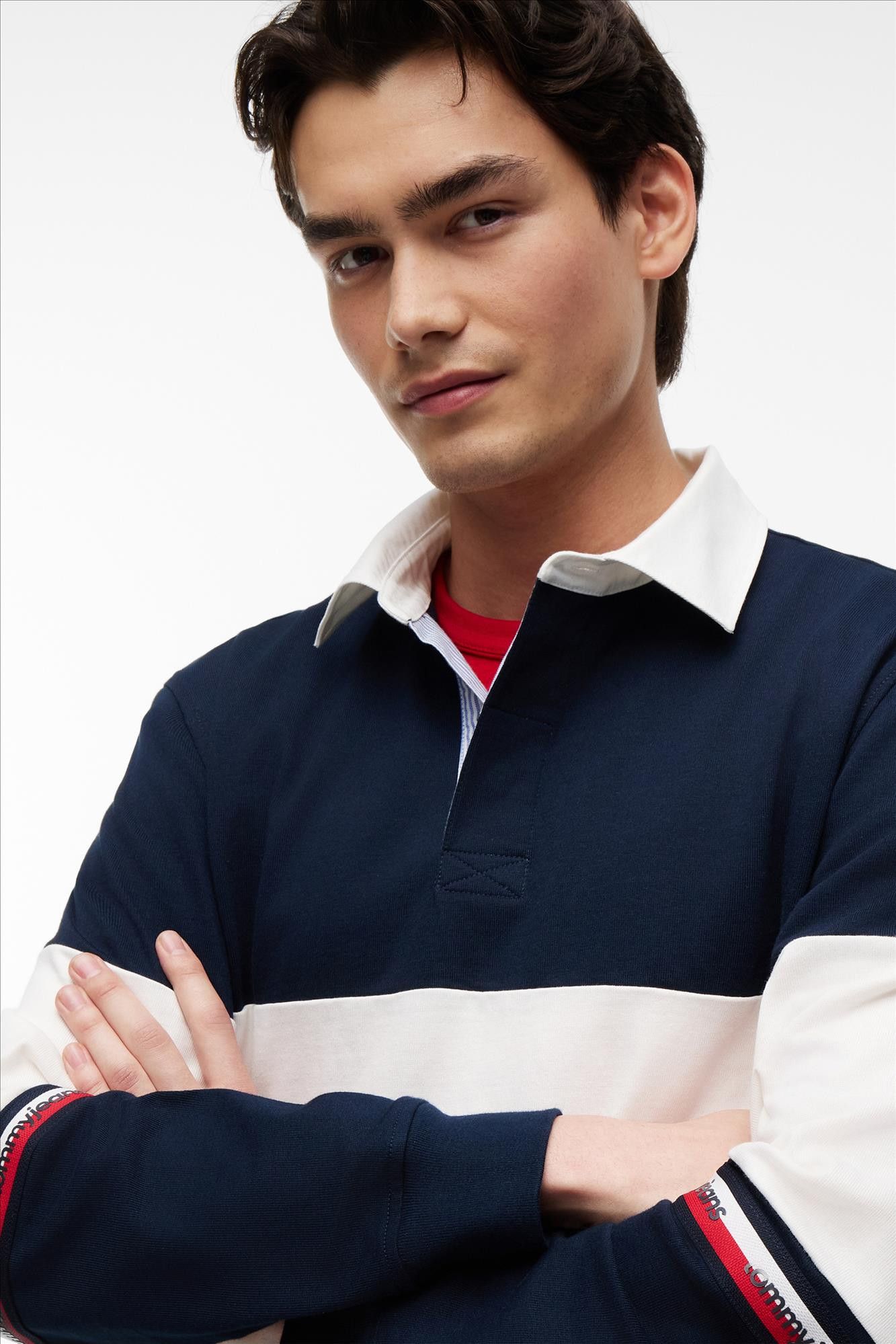 Tommy Jeans - Donkerblauw-Witte Colourblock Rugby sweater