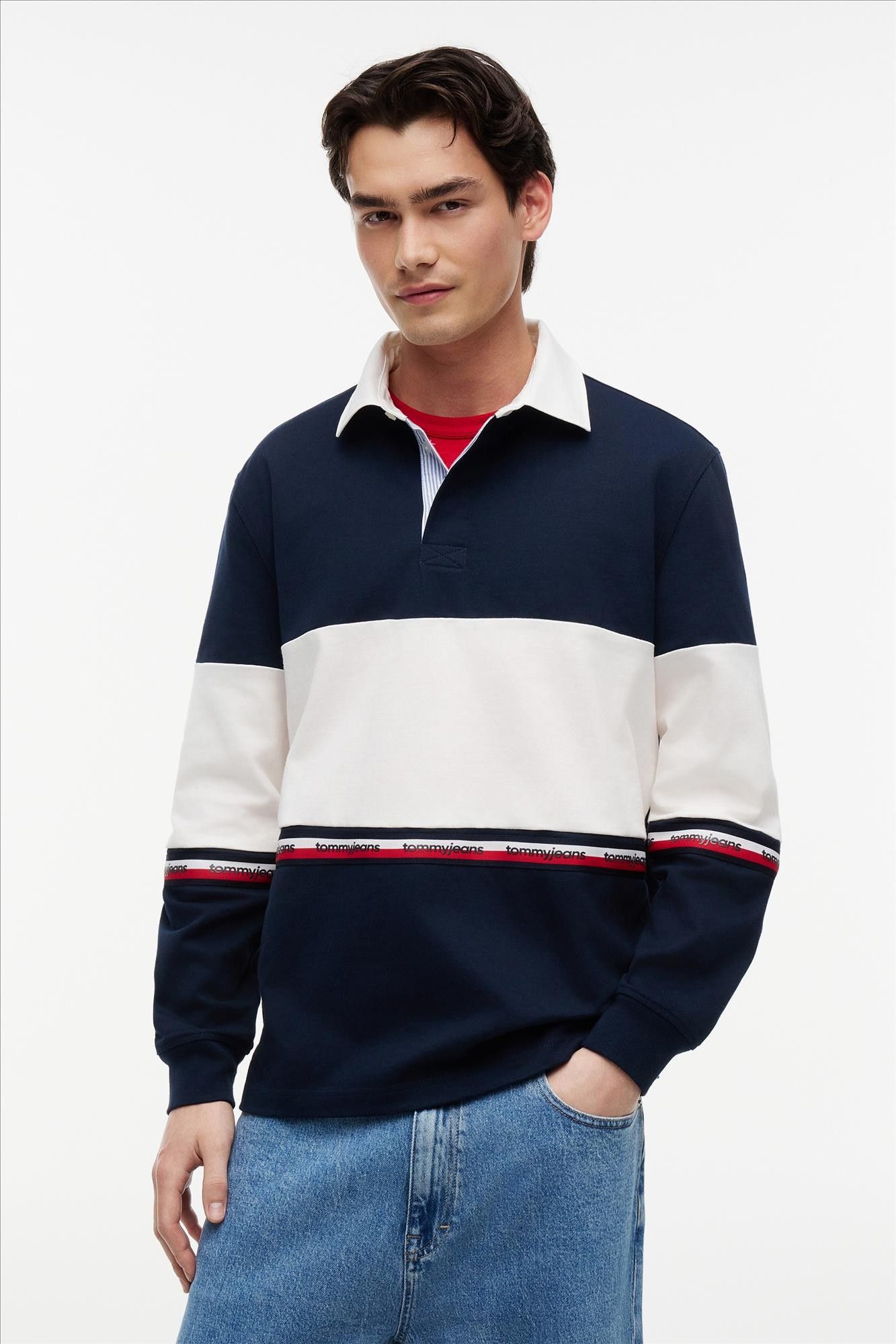 Tommy Jeans - Donkerblauw-Witte Colourblock Rugby sweater