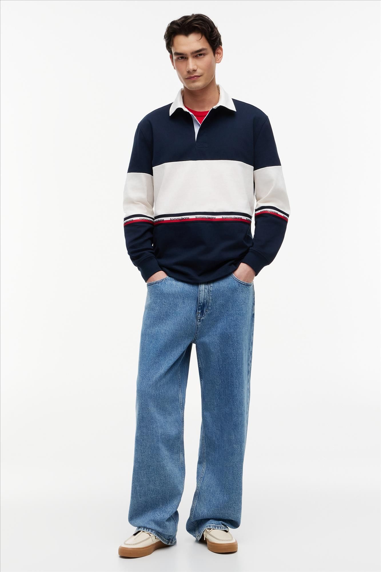 Tommy Jeans - Donkerblauw-Witte Colourblock Rugby sweater
