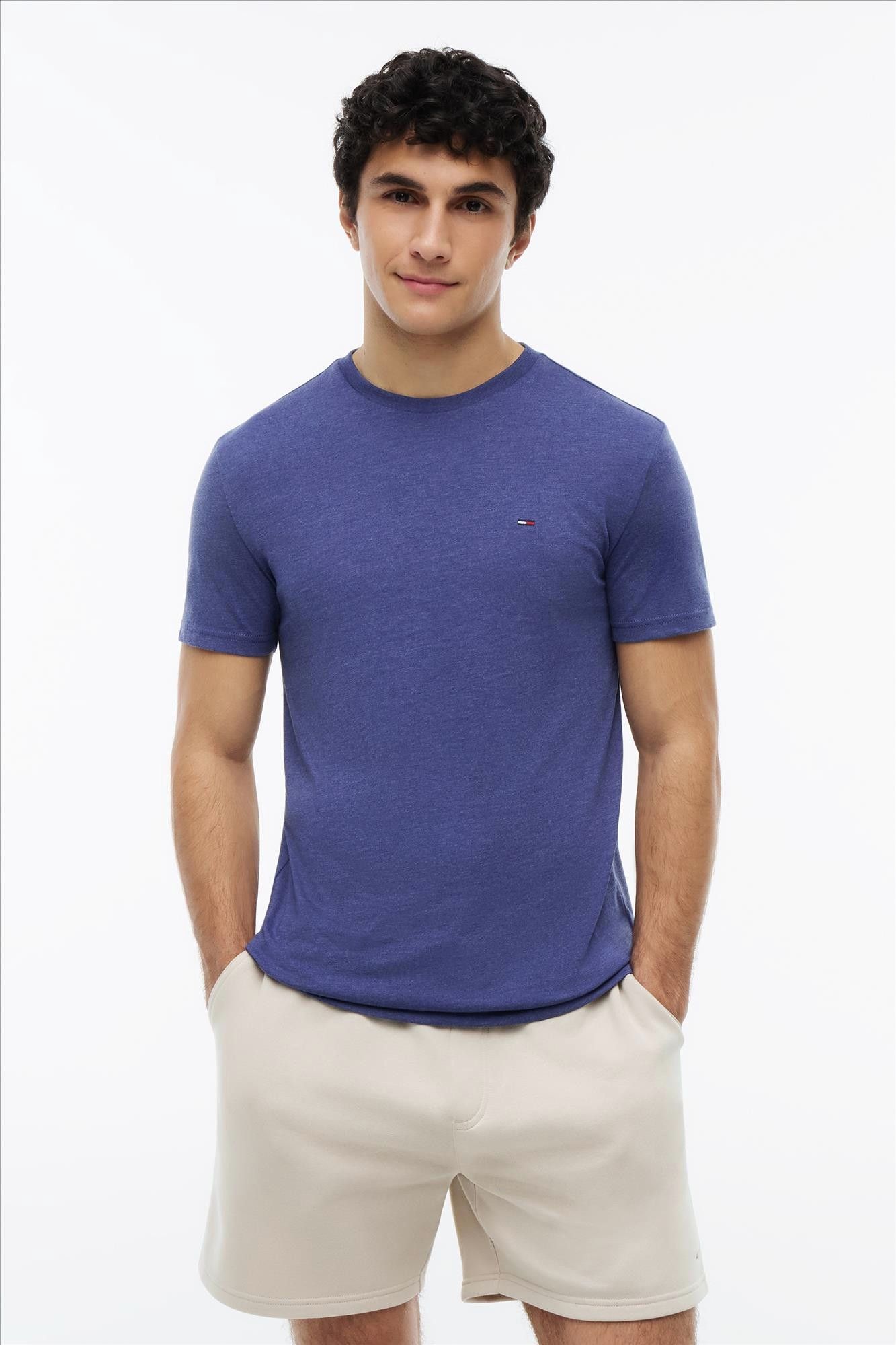 Tommy Jeans - Blauwe Jaspe slim T-shirt
