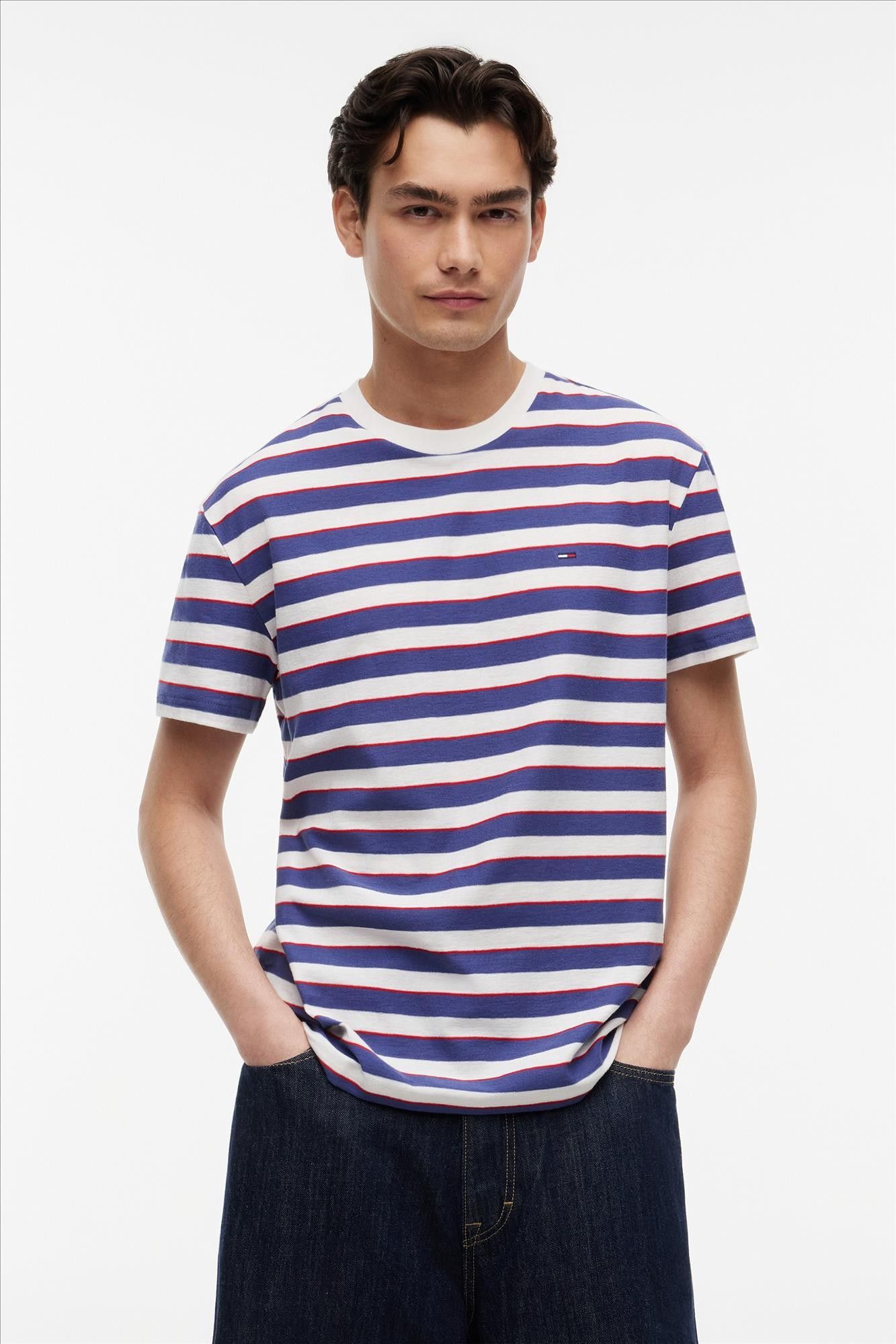 Tommy Jeans - Ecru-Blauwe Essential Stripe T-shirt