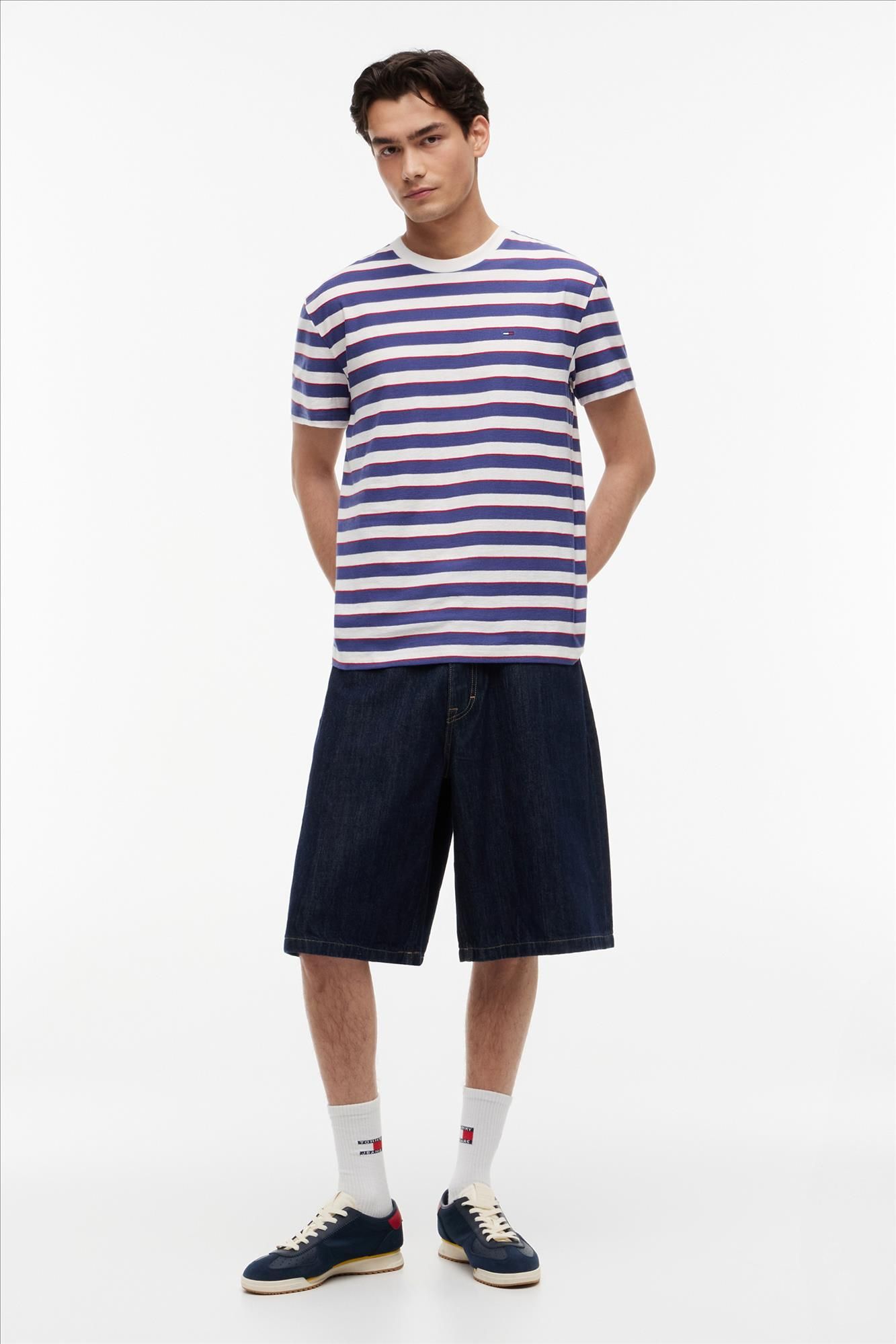 Tommy Jeans - Ecru-Blauwe Essential Stripe T-shirt