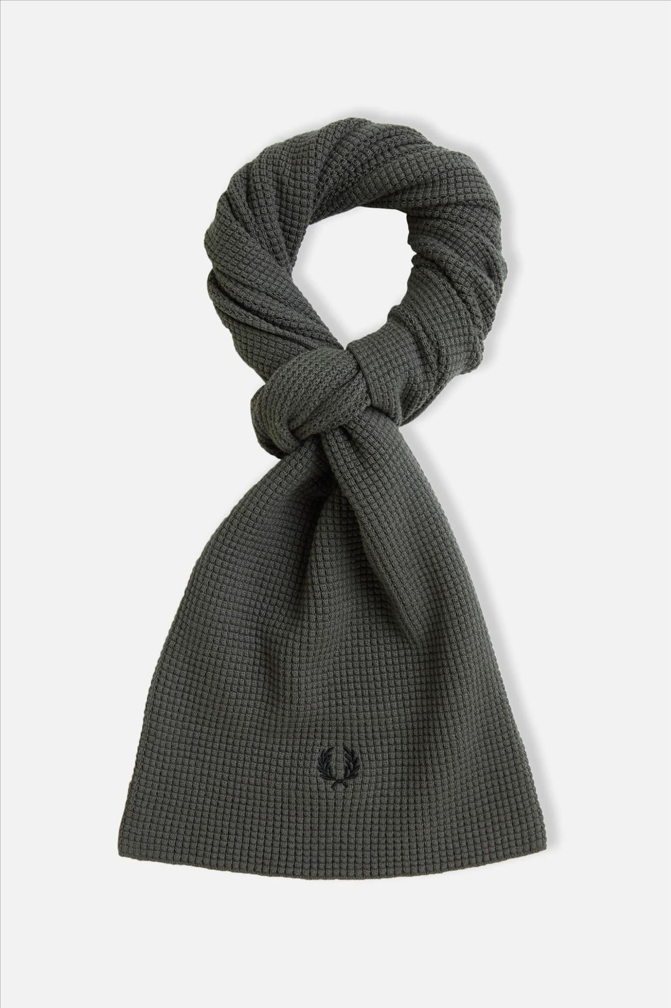 Fred Perry - Grijsgroene Waffle Knip sjaal