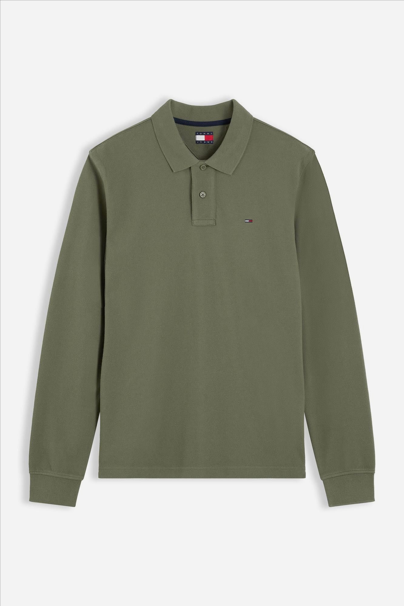 Tommy Jeans - Olijfgroene Regular Essential longsleeve polo