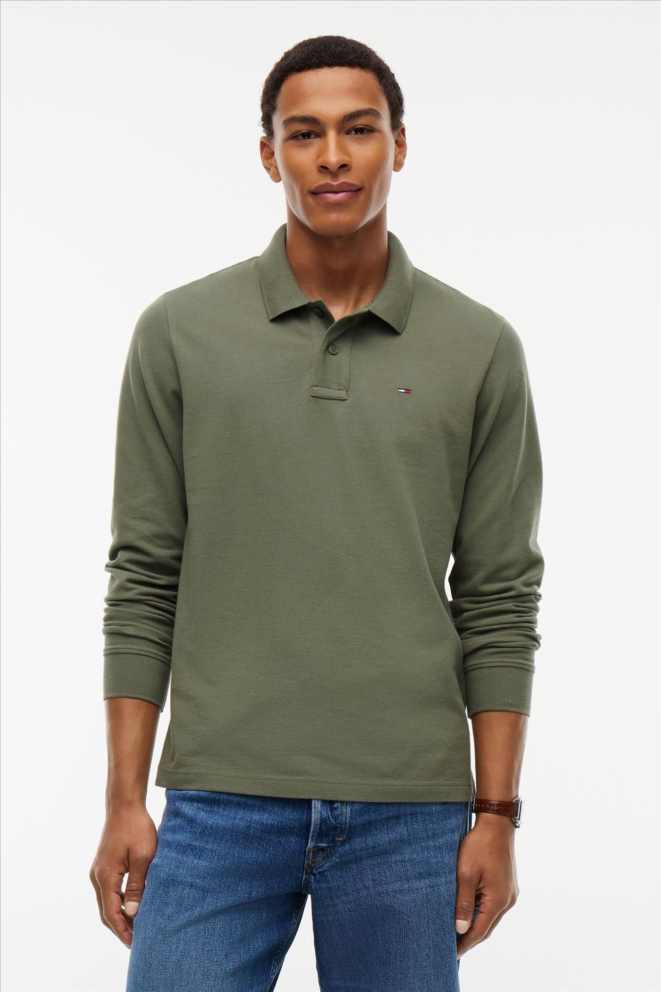 Tommy Jeans - Olijfgroene Regular Essential longsleeve polo