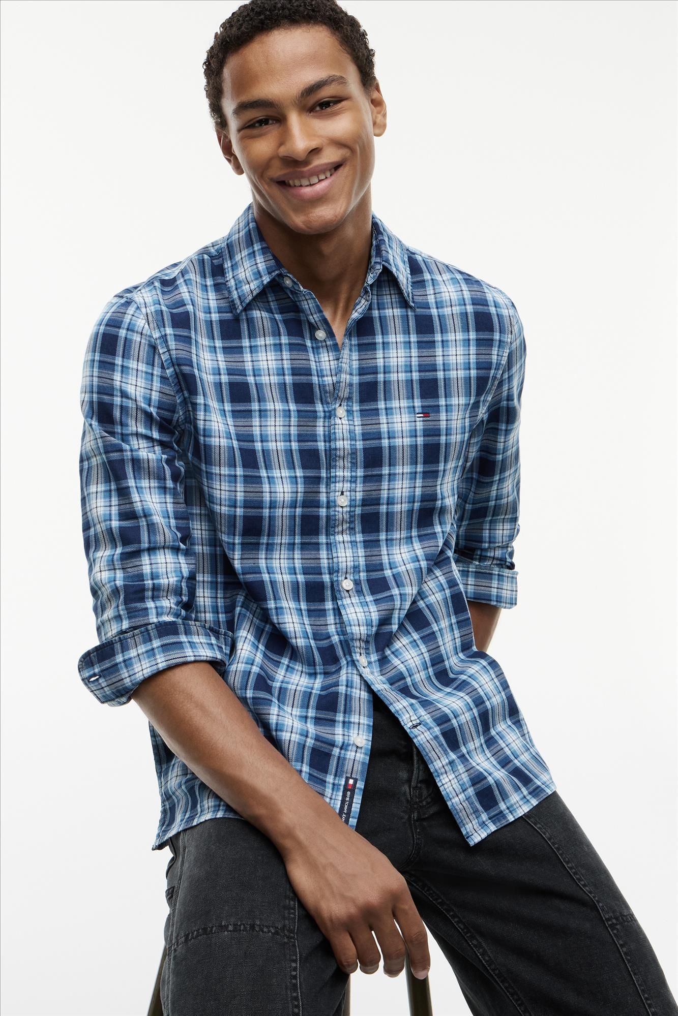 Tommy Jeans - Blauw Dobby Check hemd
