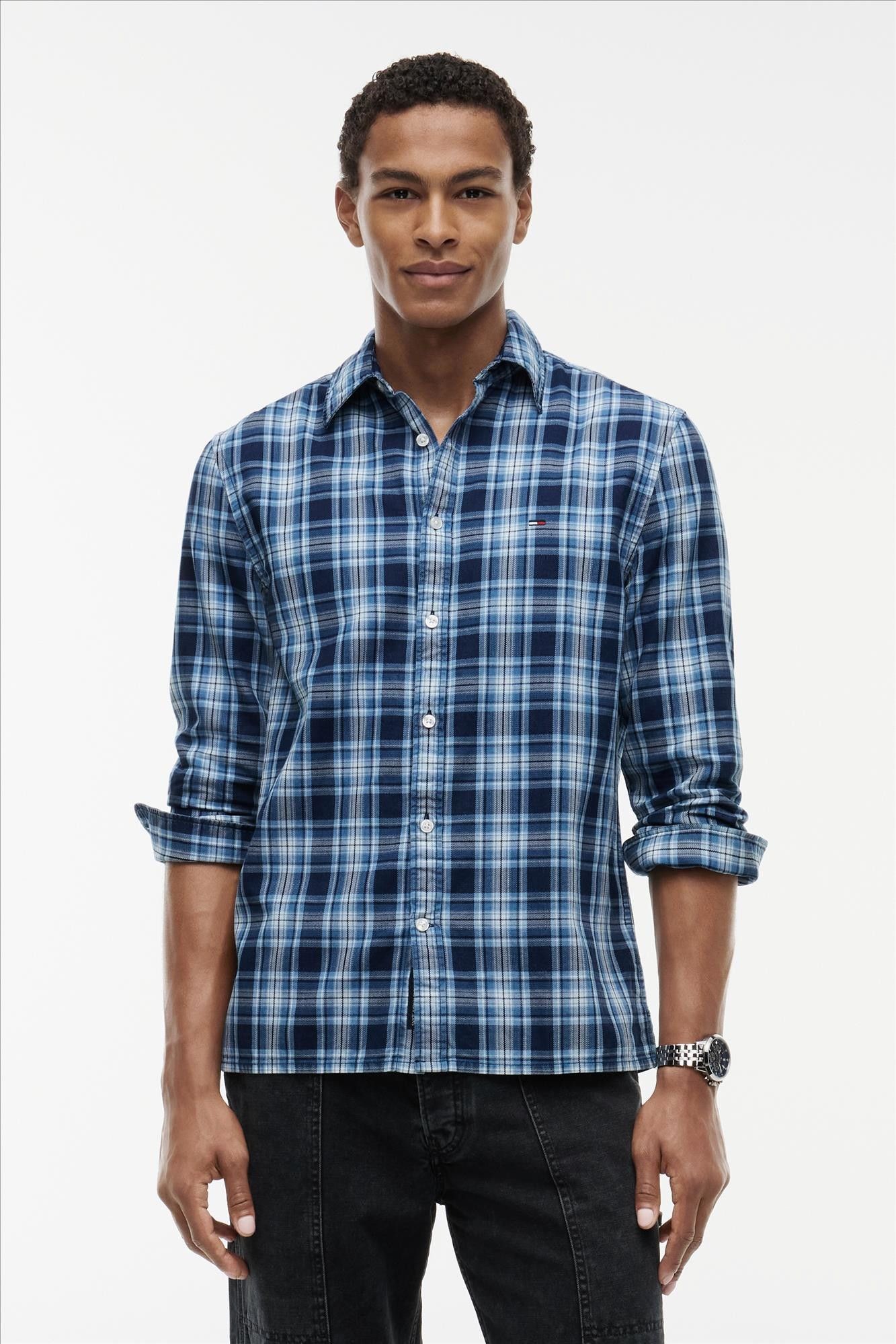 Tommy Jeans - Blauw Dobby Check hemd