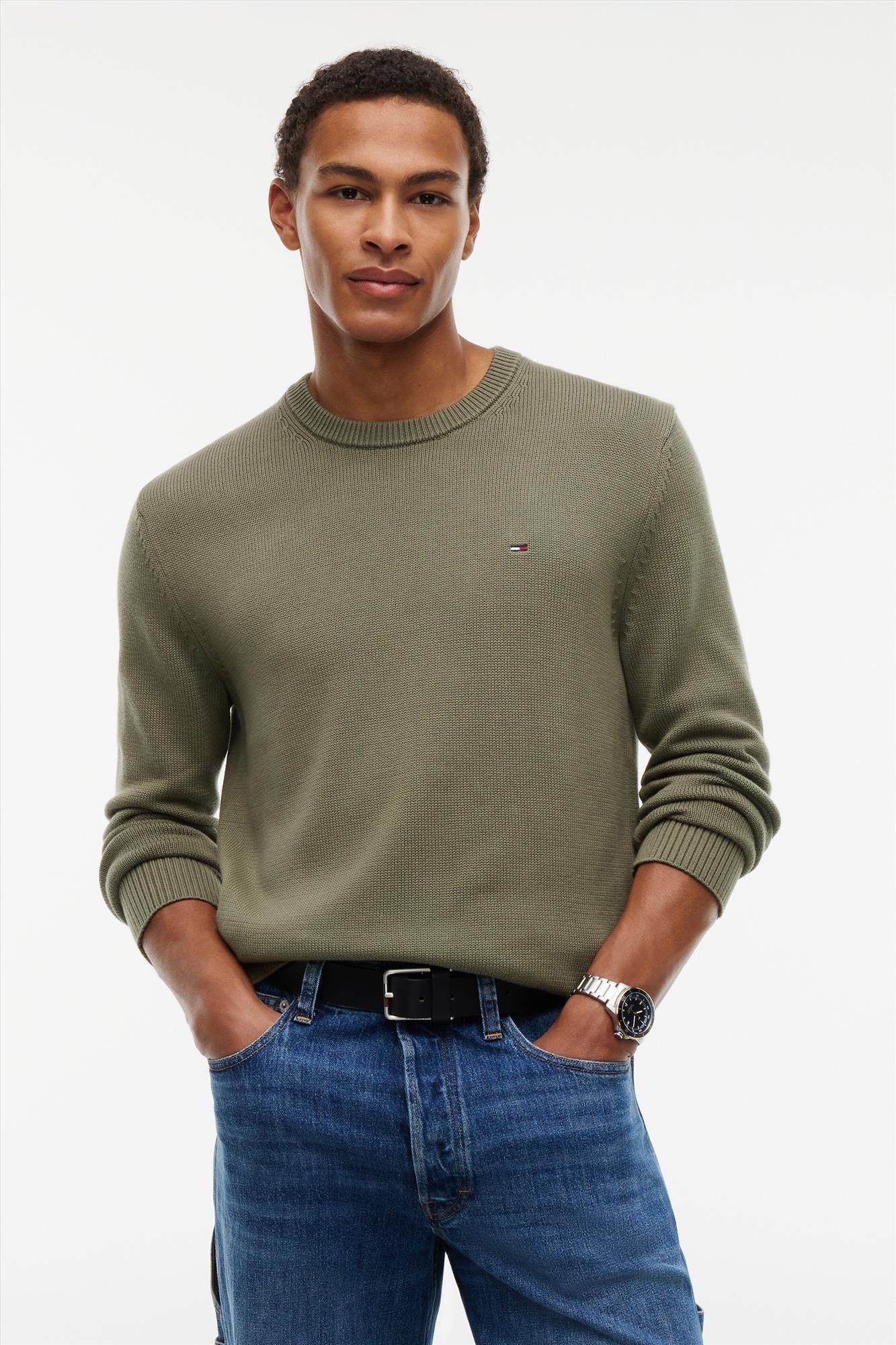 Tommy Jeans - Olijfgroene Essential slim trui