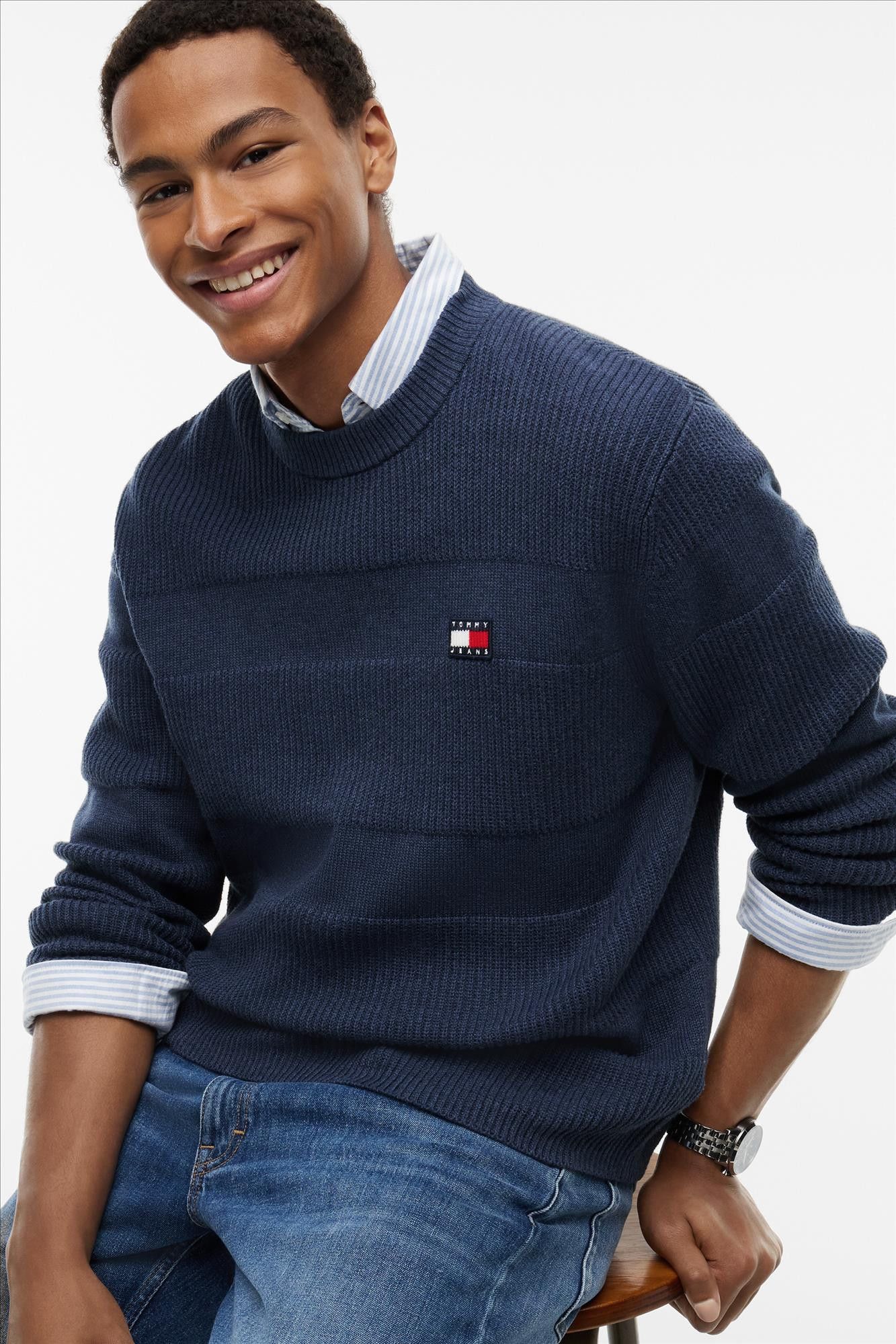 Tommy Jeans - Donkerblauwe Textured trui