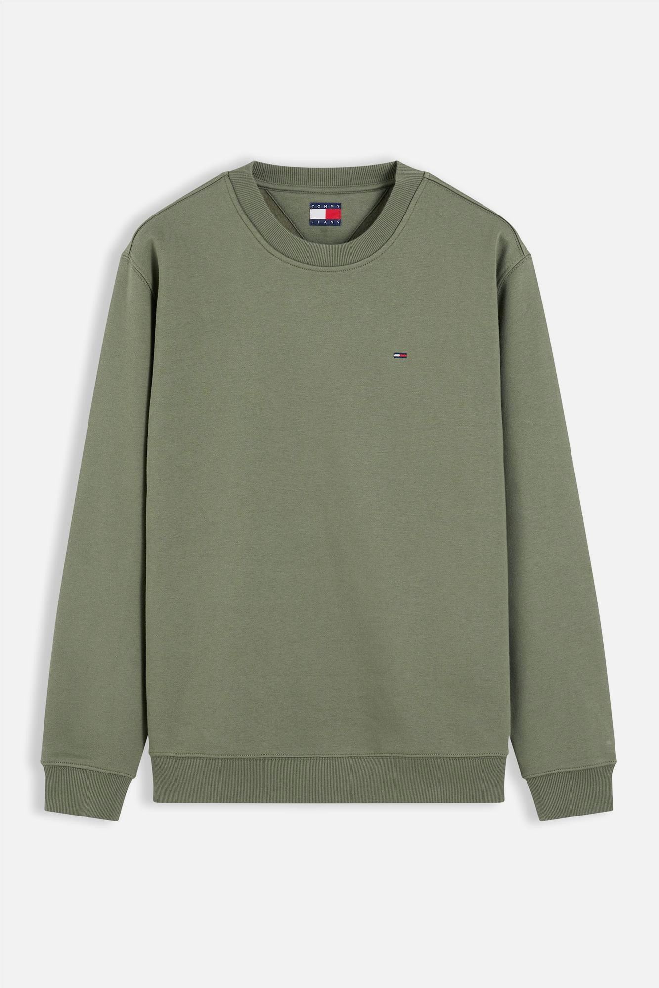 Tommy Jeans - Olijfgroene Flag Crew sweater