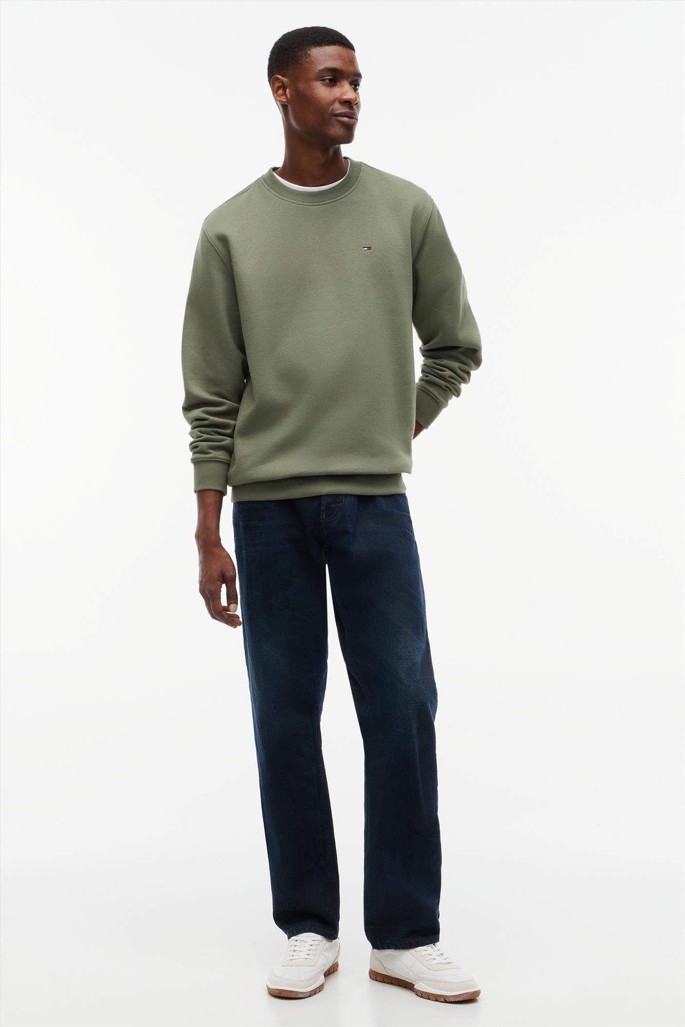 Tommy Jeans - Olijfgroene Flag Crew sweater
