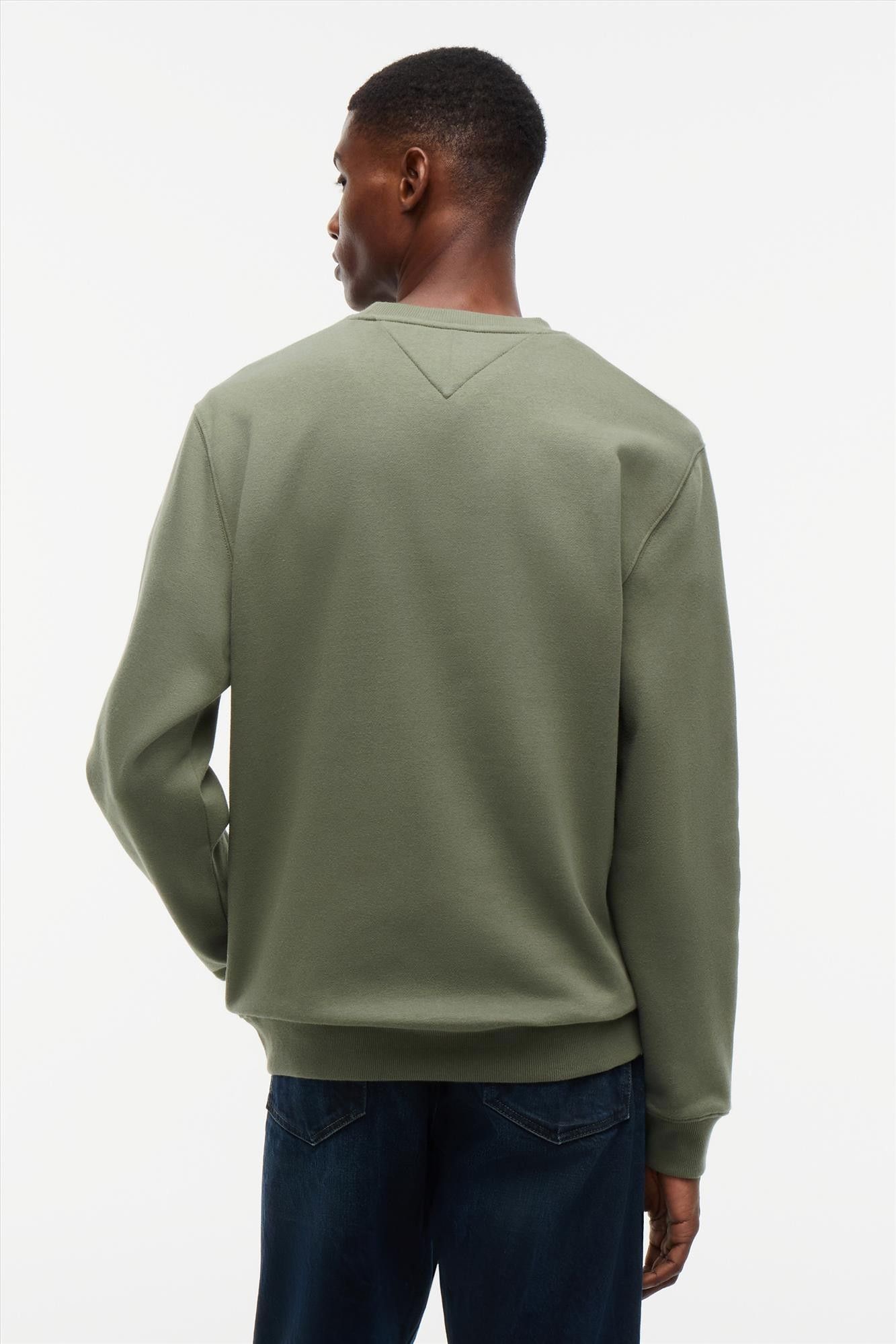 Tommy Jeans - Olijfgroene Flag Crew sweater