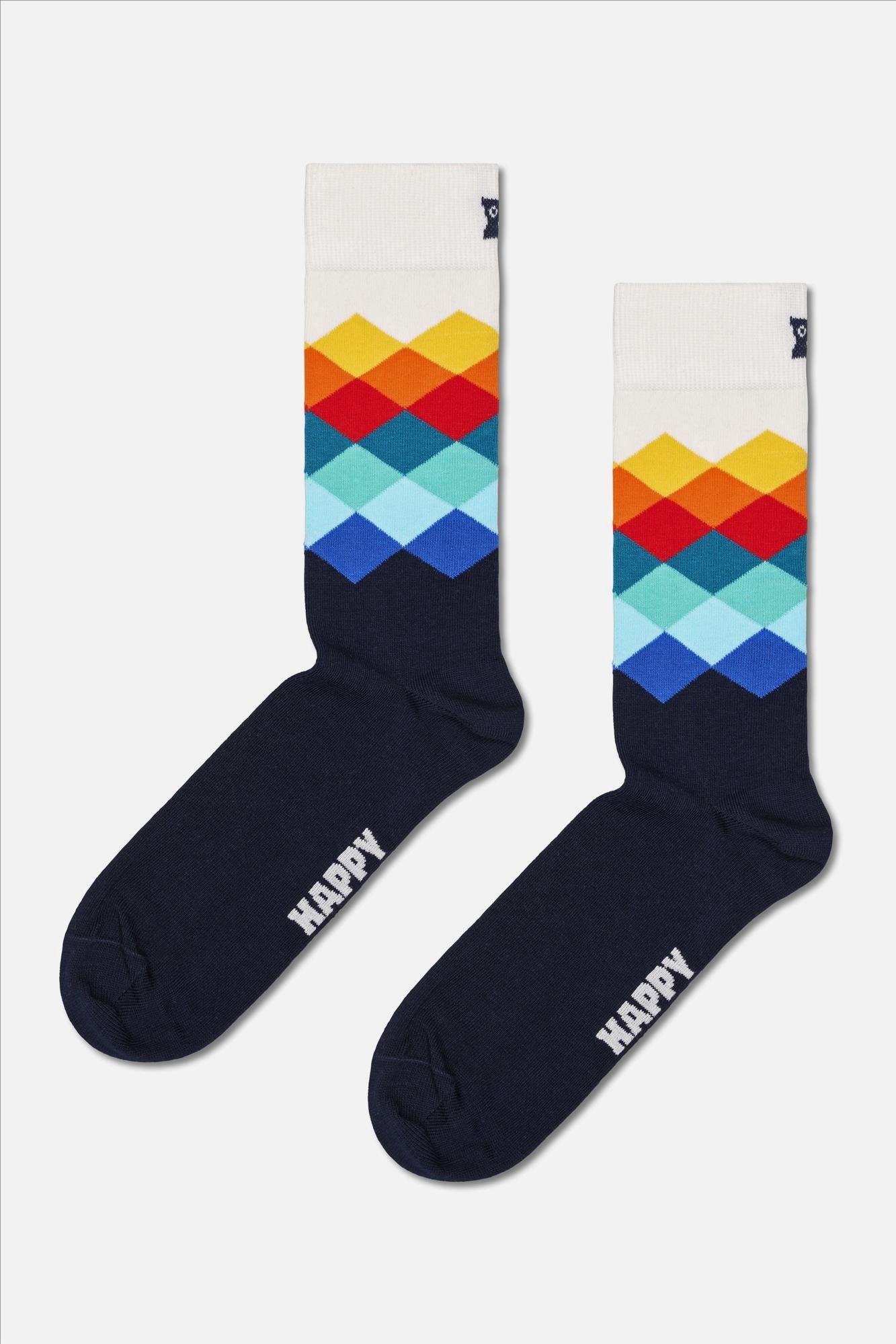 Happy Socks - Donkerbaluwe-multicolour Faded Diamond sokken, maat: 36-40