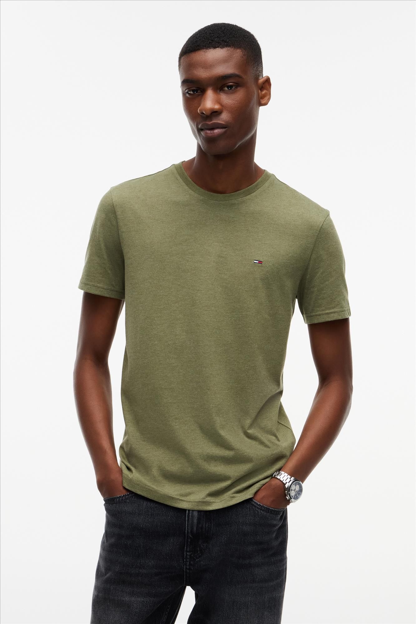 Tommy Jeans - Olijfgroene Jaspe slim T-shirt