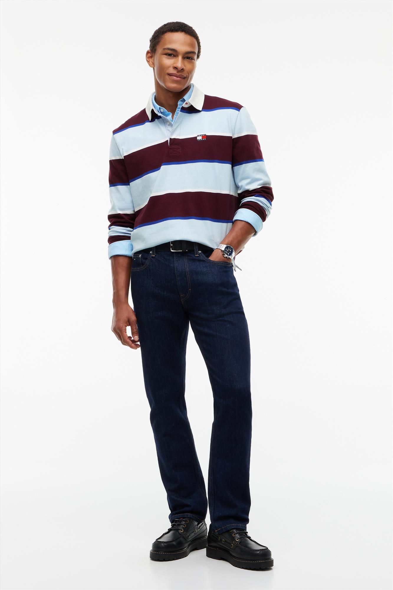 Tommy Jeans - Bordeaux-Blauwe Striped Rugby polosweater