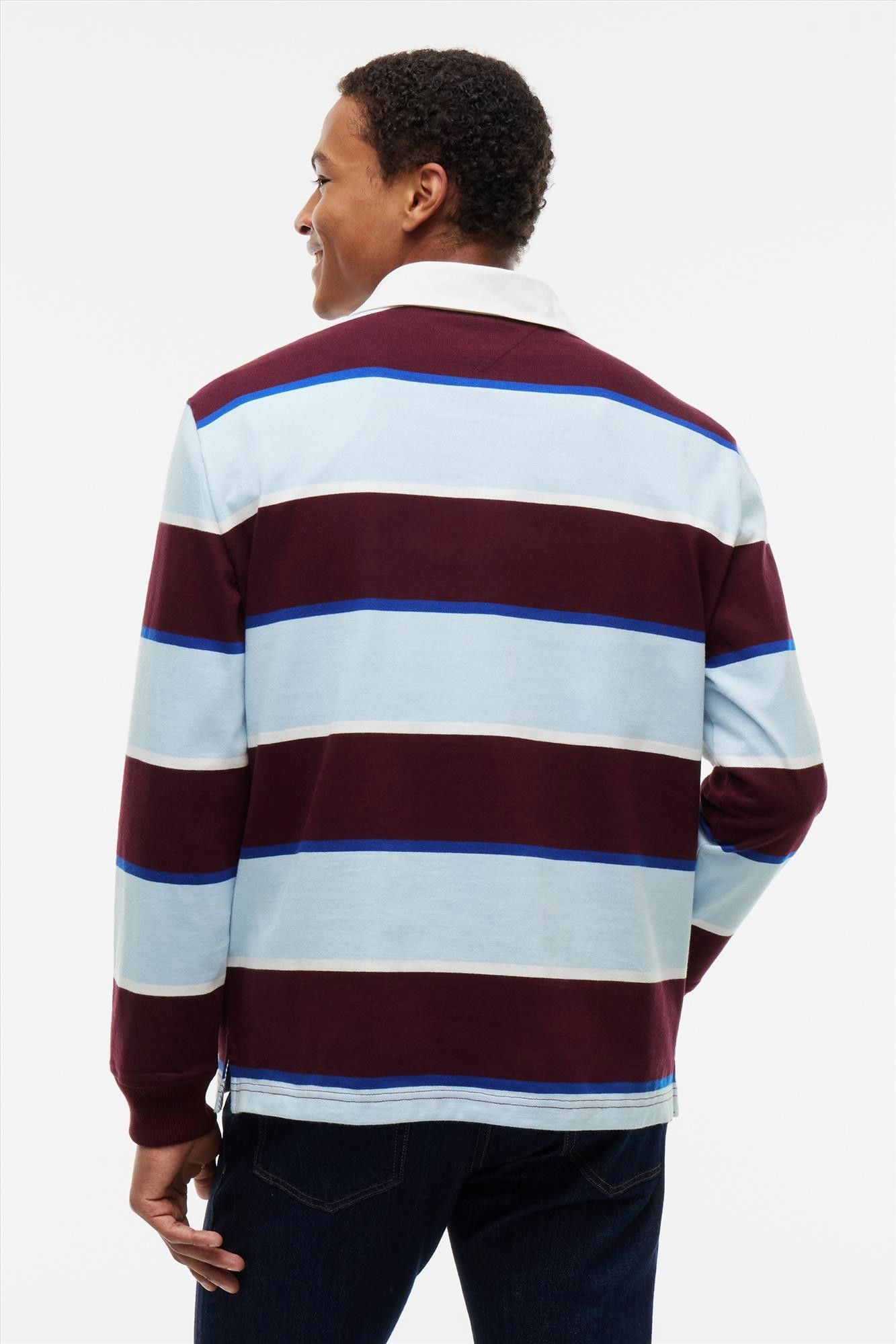 Tommy Jeans - Bordeaux-Blauwe Striped Rugby polosweater