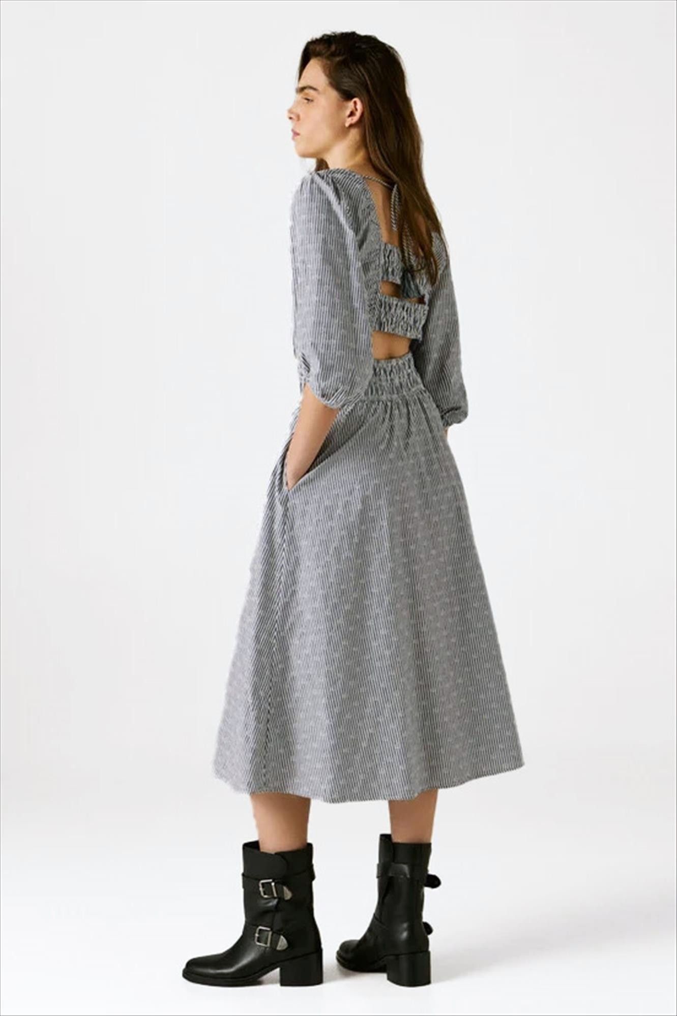Pepe Jeans London - Donkerblauw-Witte Chia jurk