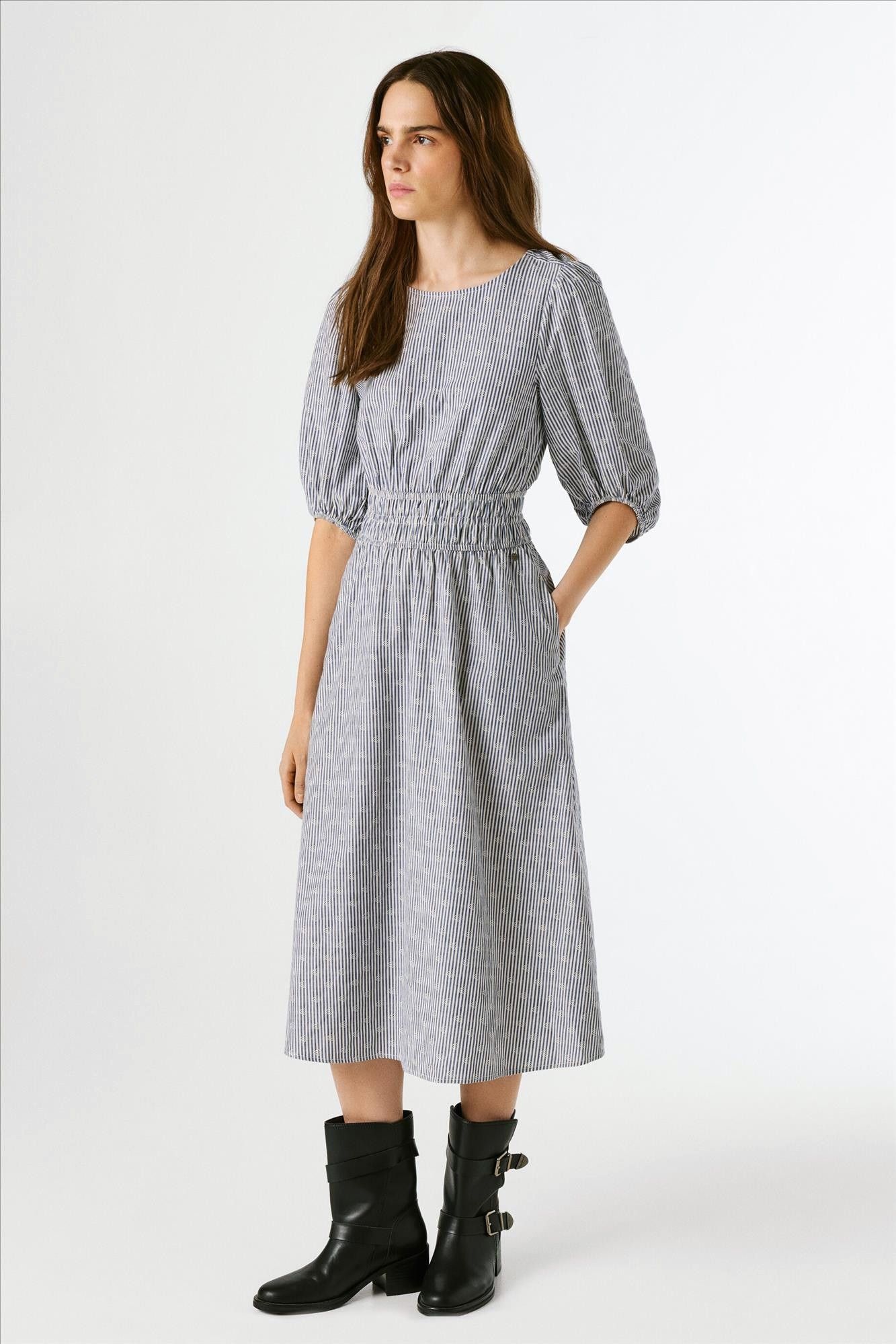 Pepe Jeans London - Donkerblauw-Witte Chia jurk
