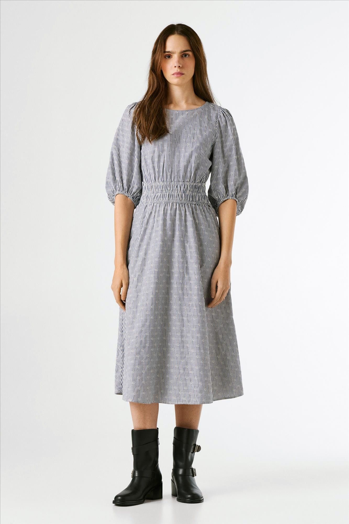 Pepe Jeans London - Donkerblauw-Witte Chia jurk